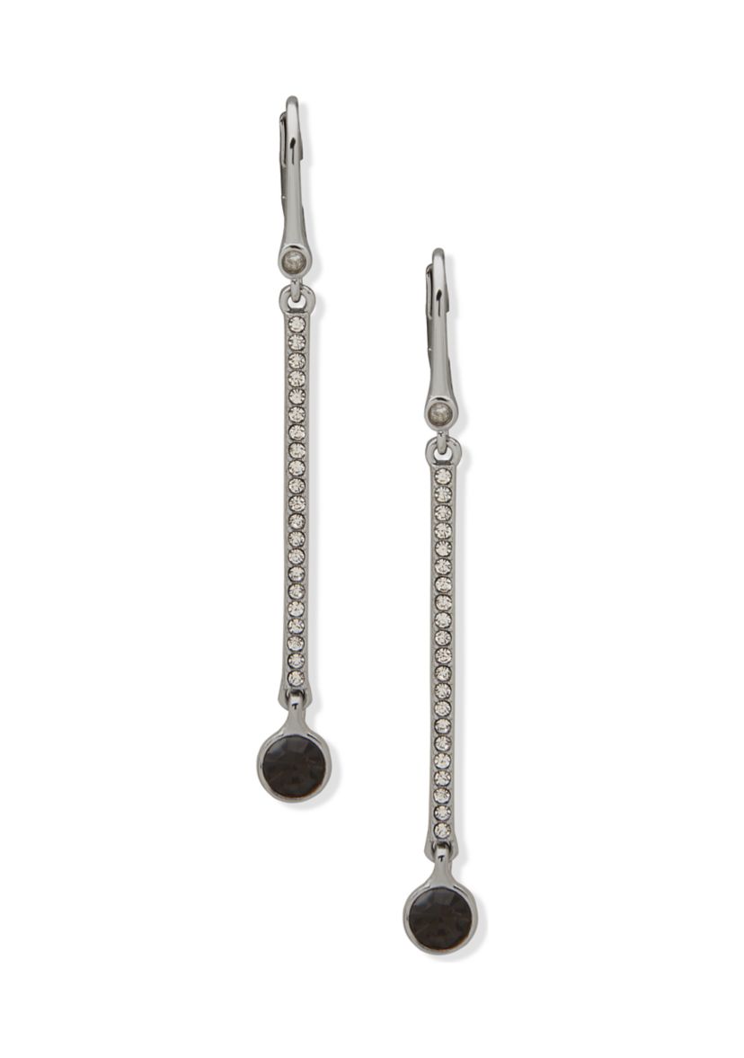Silver Tone Gray Bar Linear Earrings