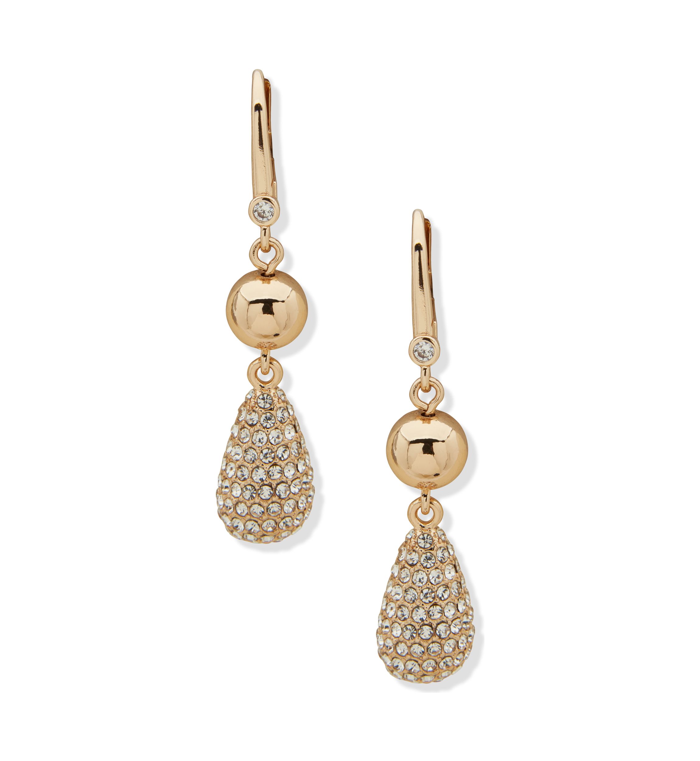 Gold Tone Crystal Teardrop Double Drop Earrings