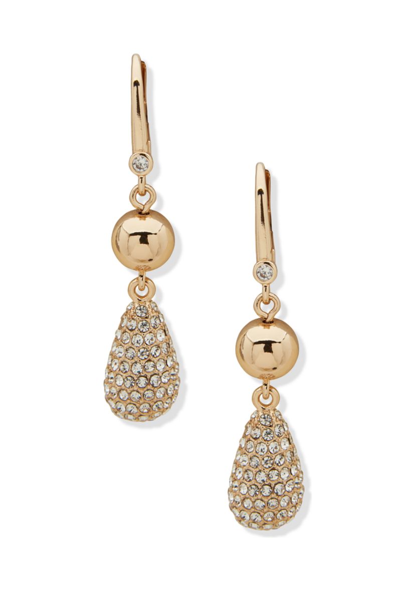 Gold Tone Crystal Teardrop Double Drop Earrings