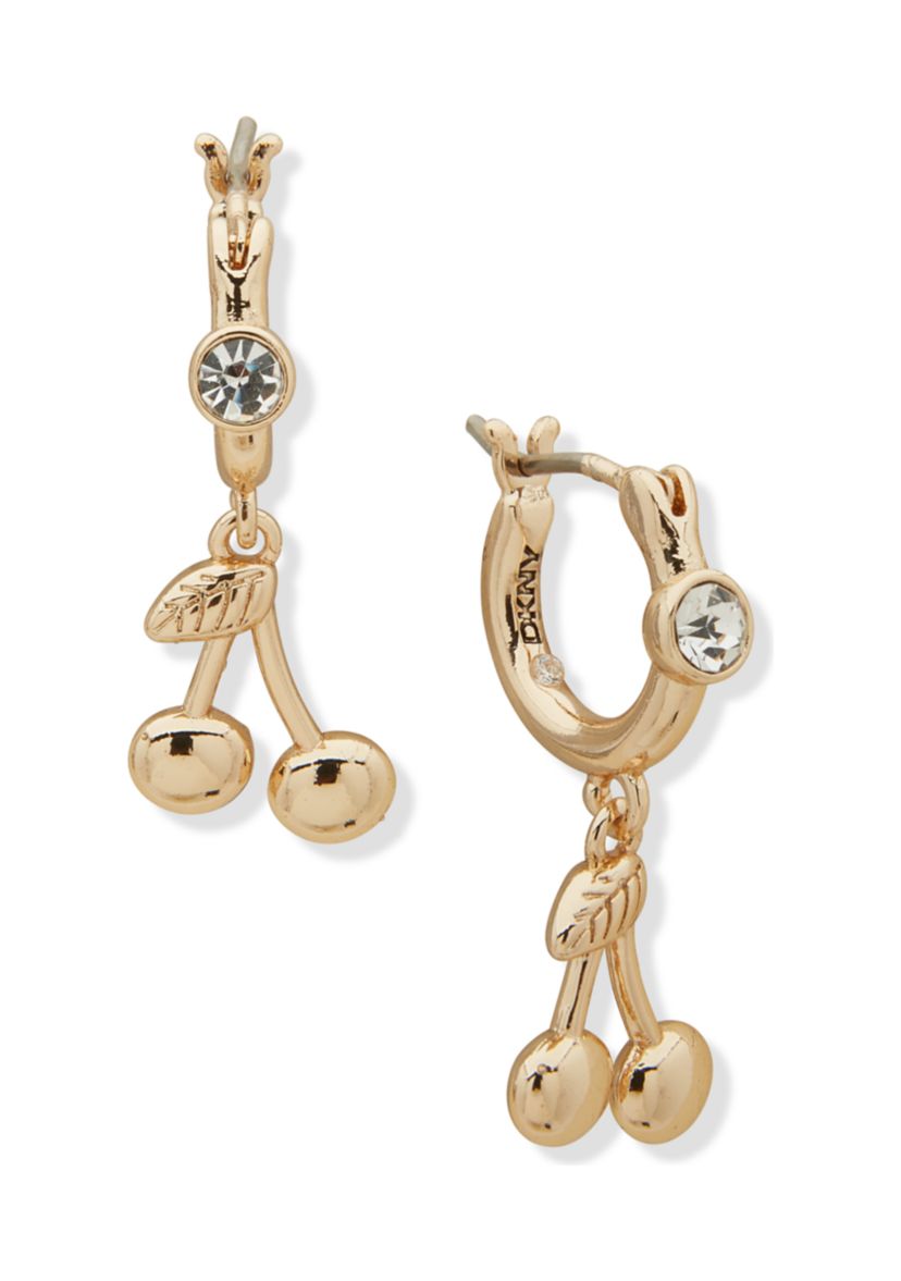 Gold Tone 12 Millimeter Cherry Drop Earrings