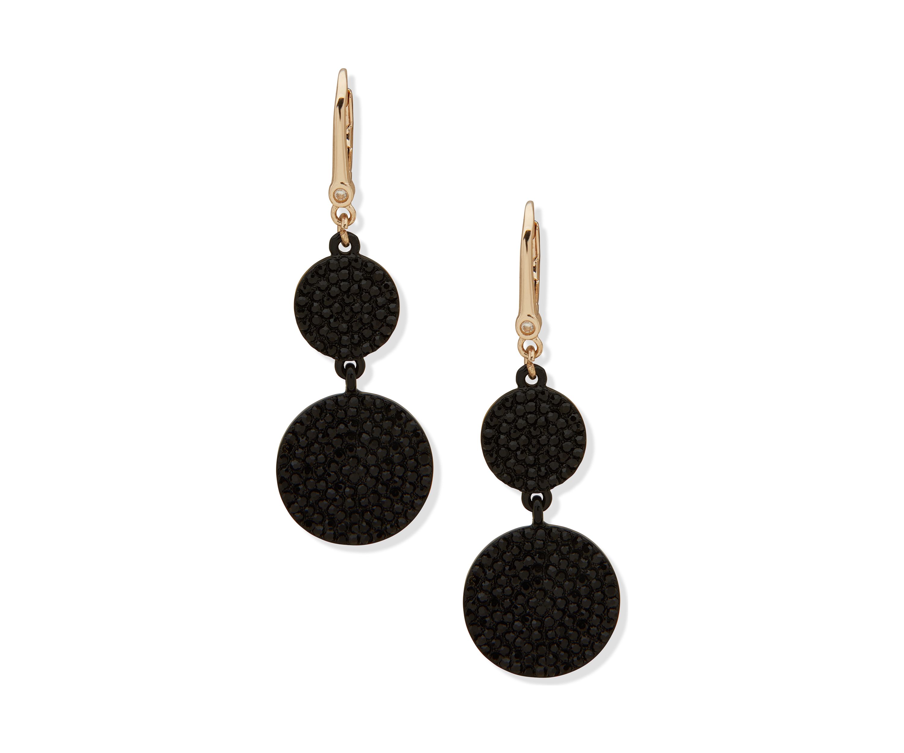 Gold Tone Disc Double Drop Earrings