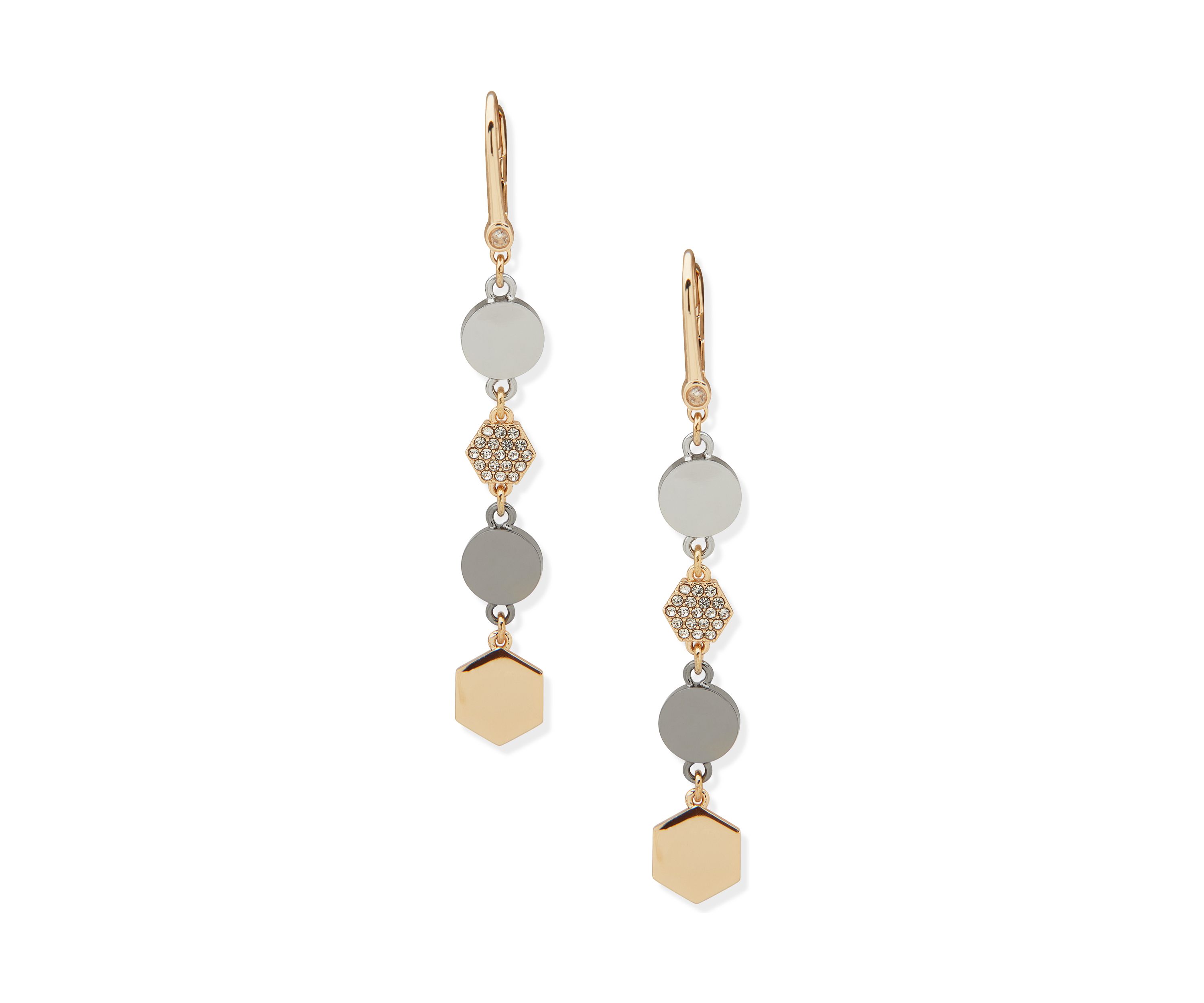 Tri Tone Crystal Pavé Hex Linear Earrings