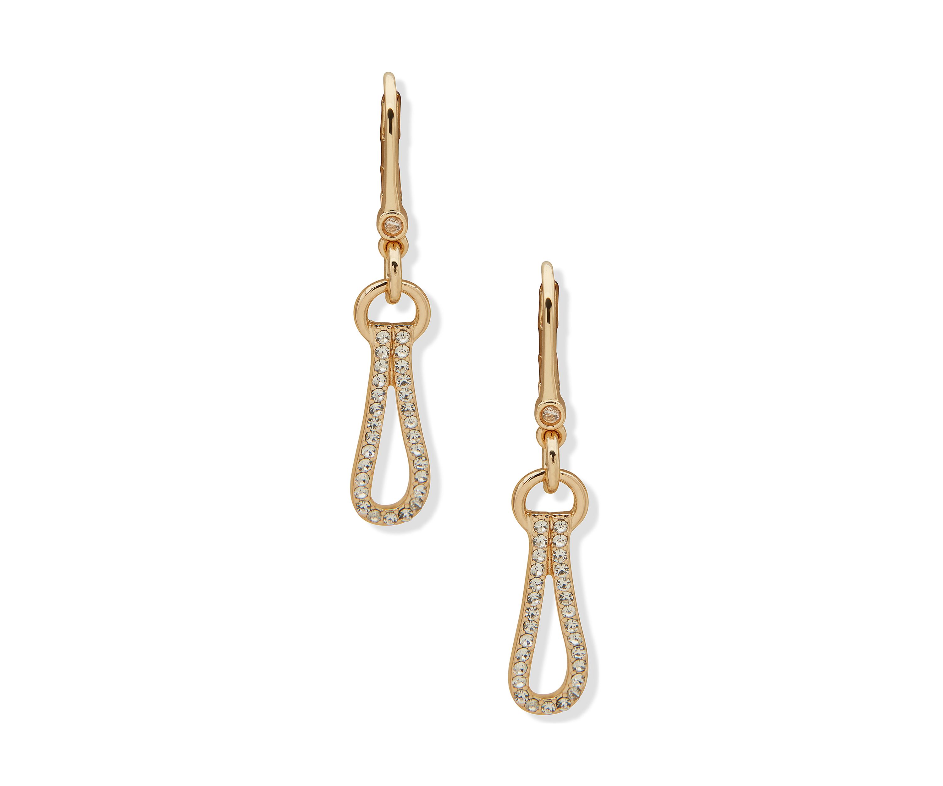Gold Tone White Crystal Pavé Loop Drop Earrings