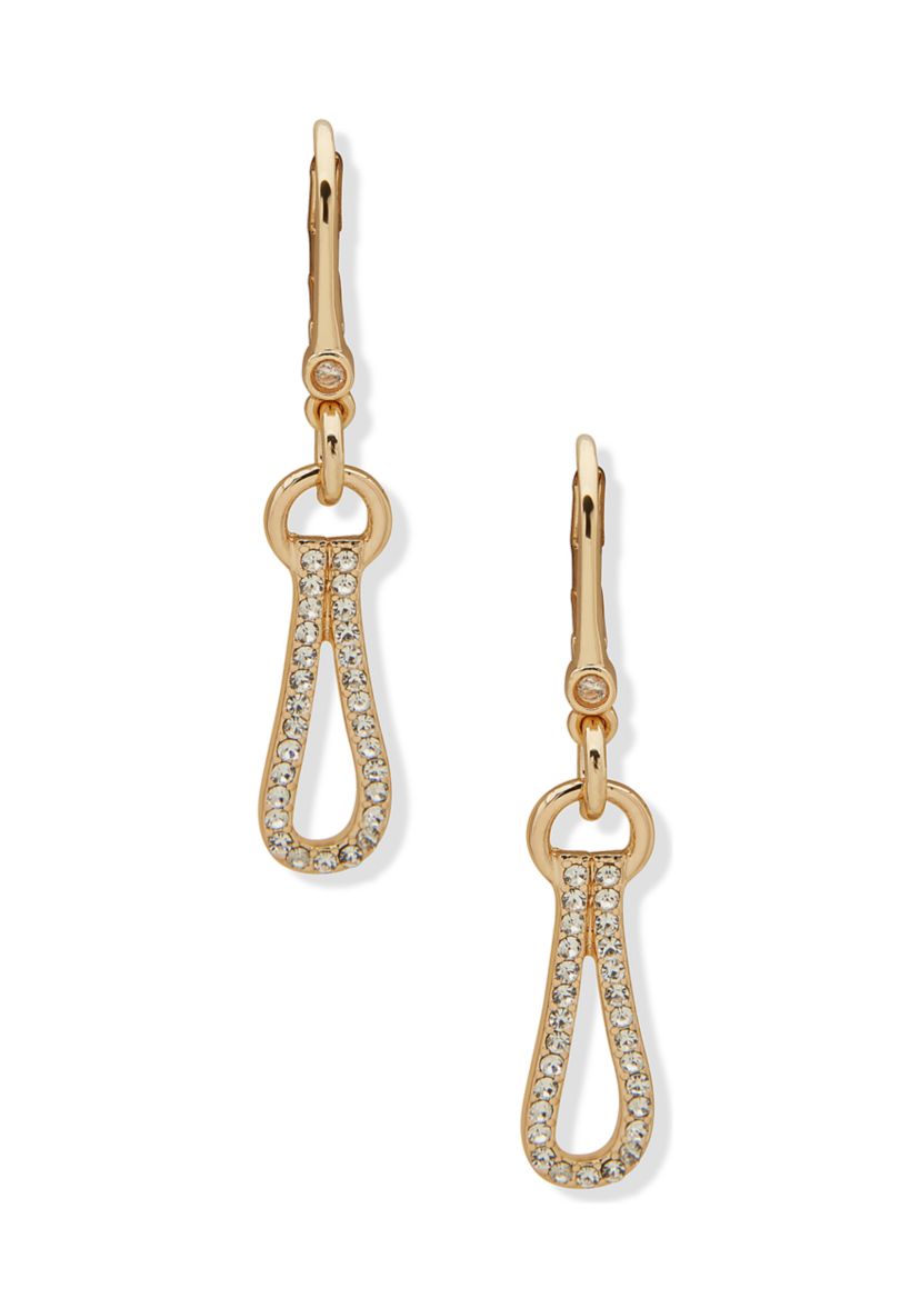 Gold Tone White Crystal Pavé Loop Drop Earrings