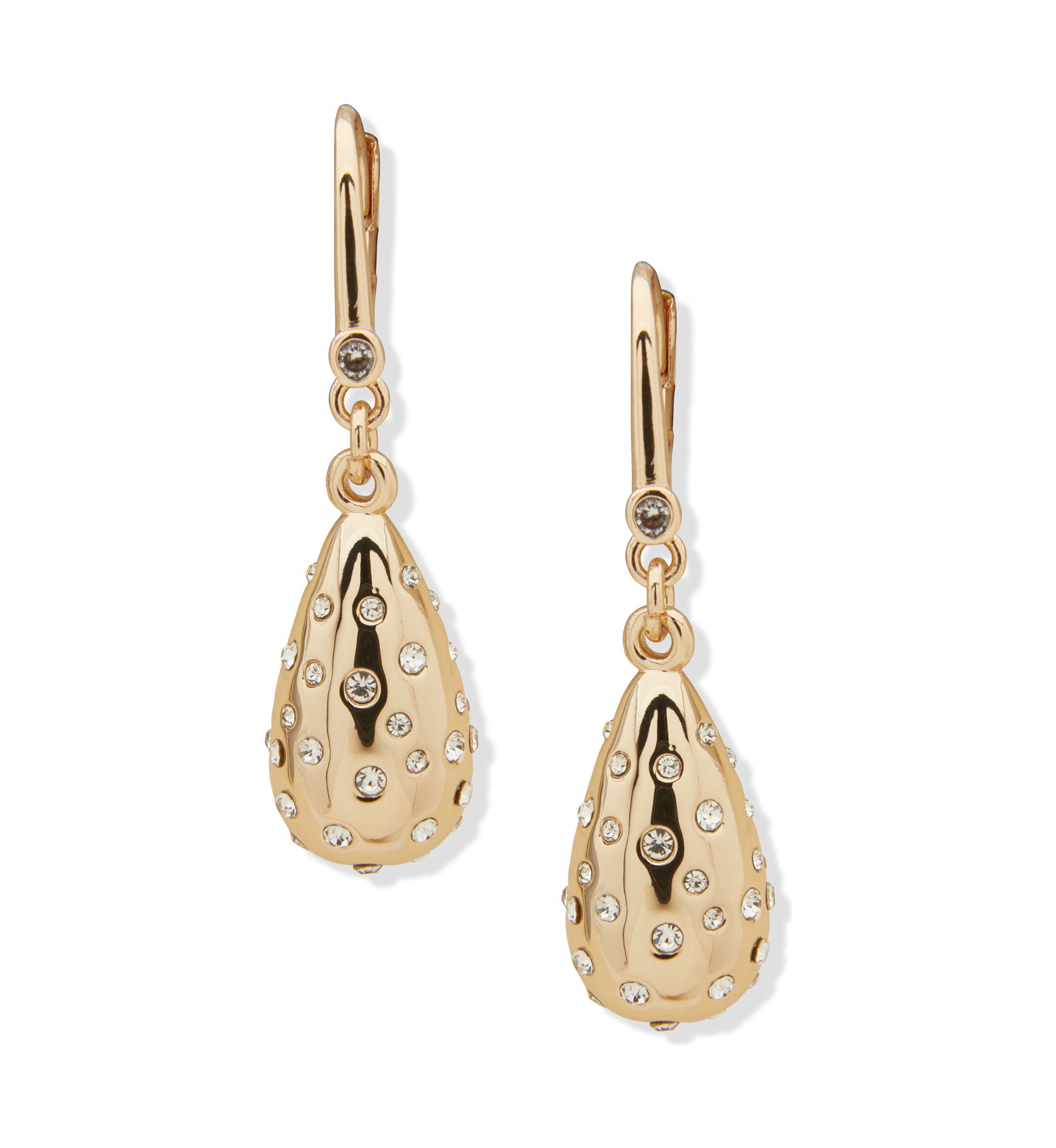 Gold Tone Pavé Puffy Teardrop Earrings