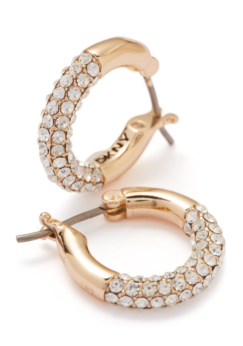 Gold Tone Crystal 16 Millimeter Half Pave Hoop Earrings