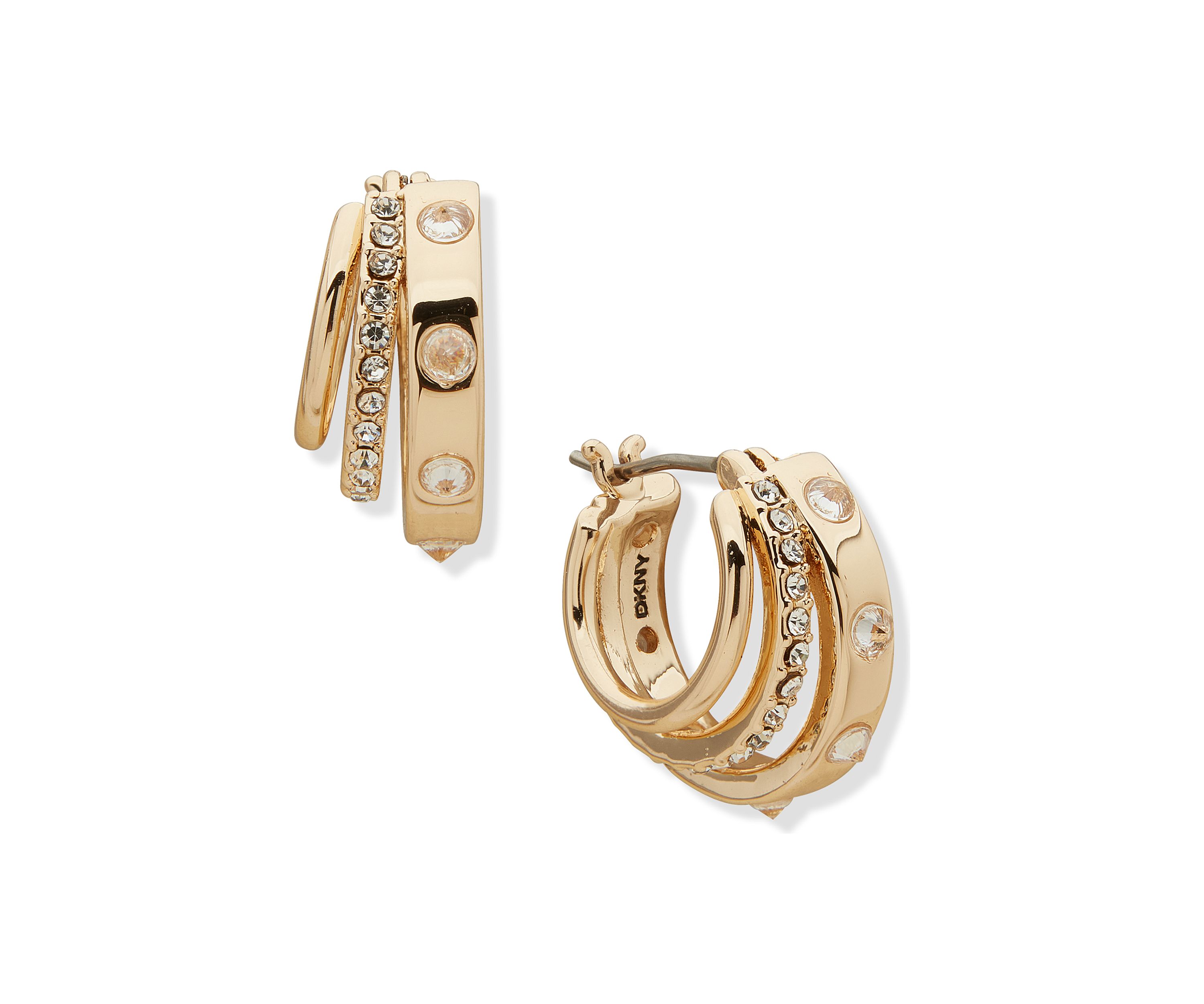 DKNY Gold Tone White 17 Millimeter Spike Split Hoop Earrings Belk