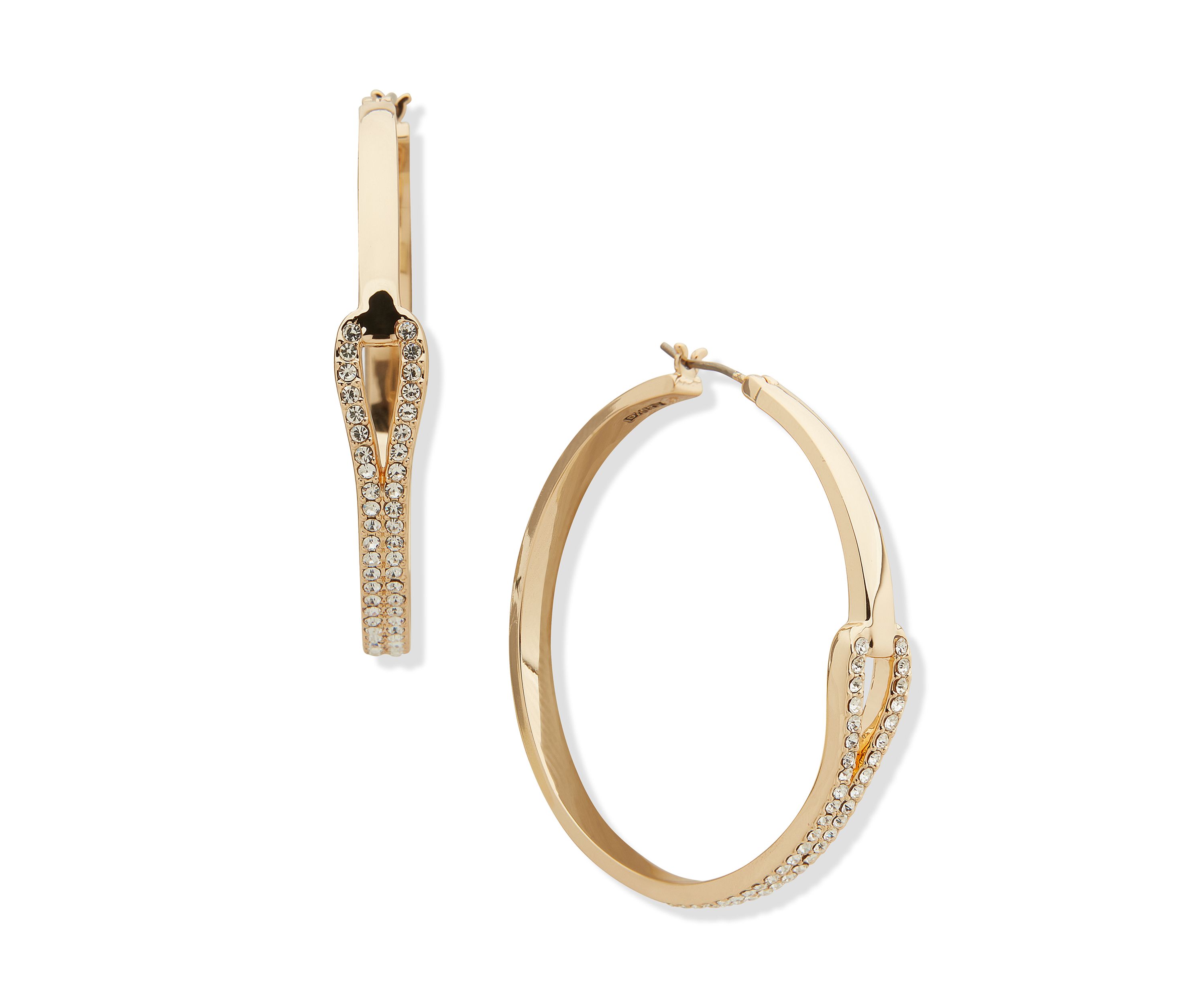Gold Tone White Crystal 45 Millimeter Looped Pave Hoop Earrings
