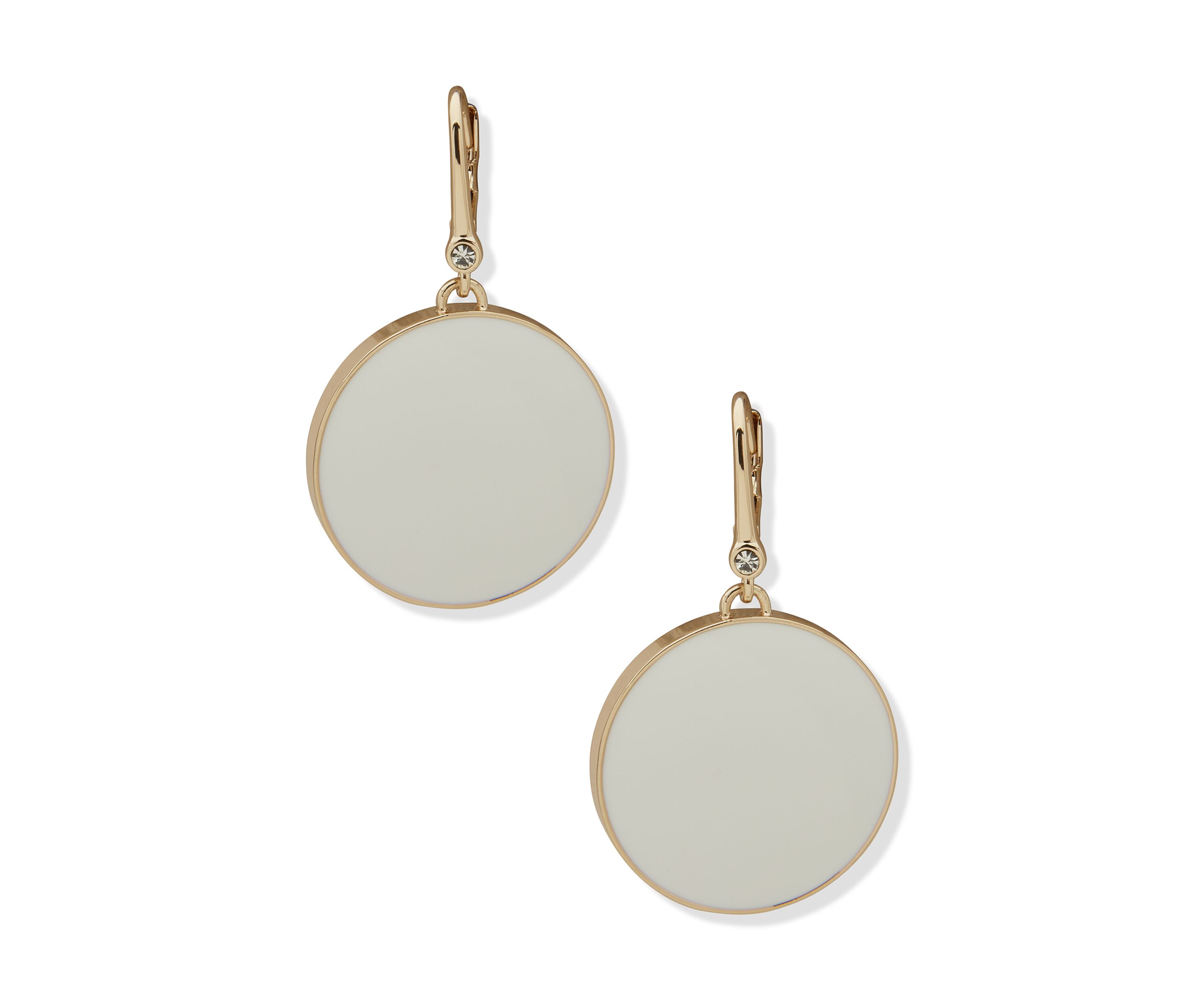 Gold Tone White Large Inlay Drop Earrings