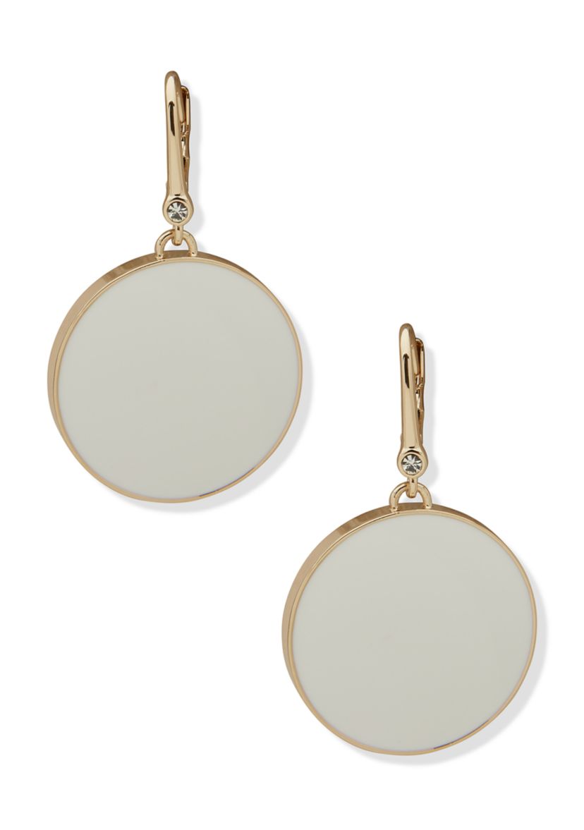 Gold Tone White Large Inlay Drop Earrings