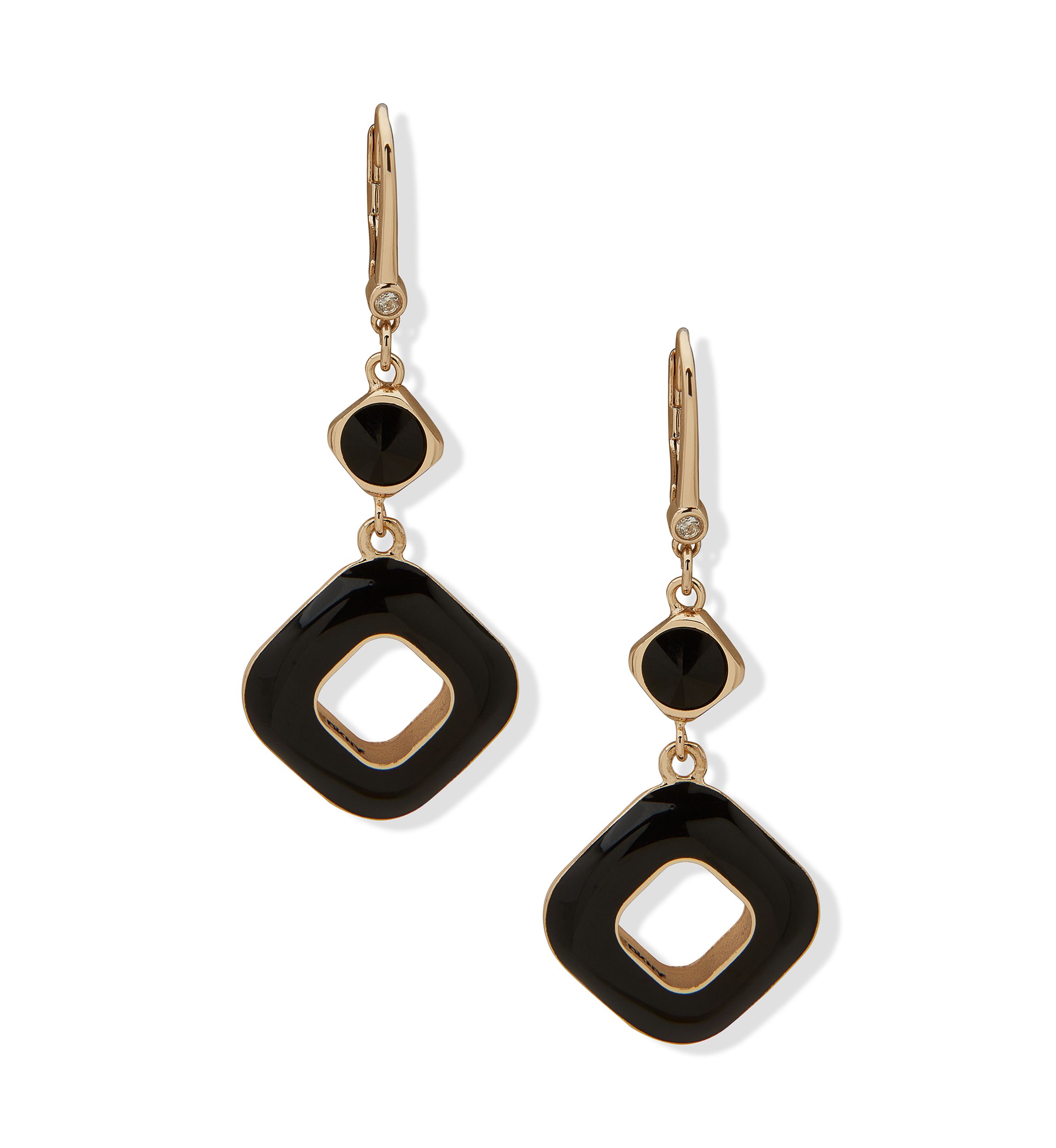 Gold Tone Jet Square Double Drop Earrings