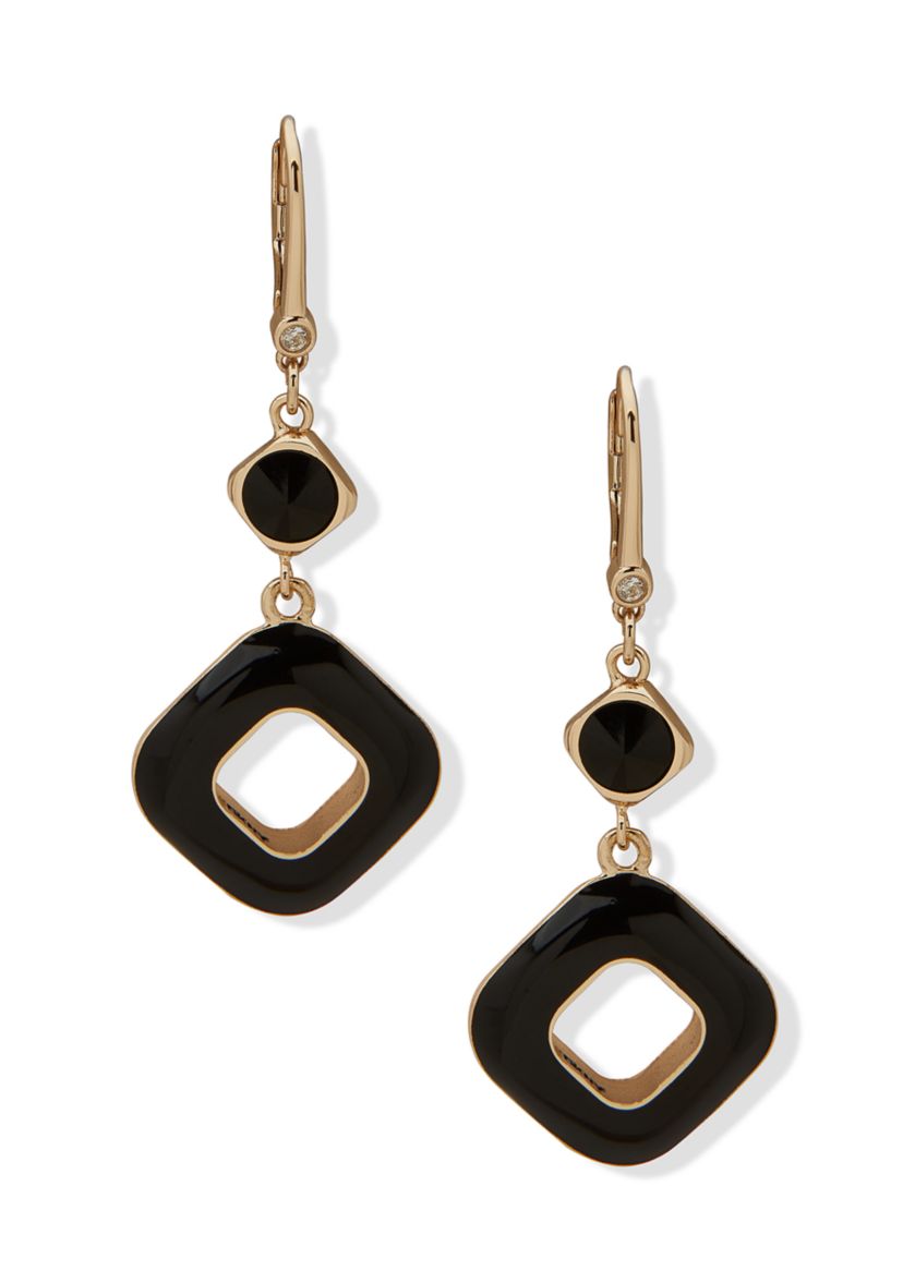 Gold Tone Jet Square Double Drop Earrings