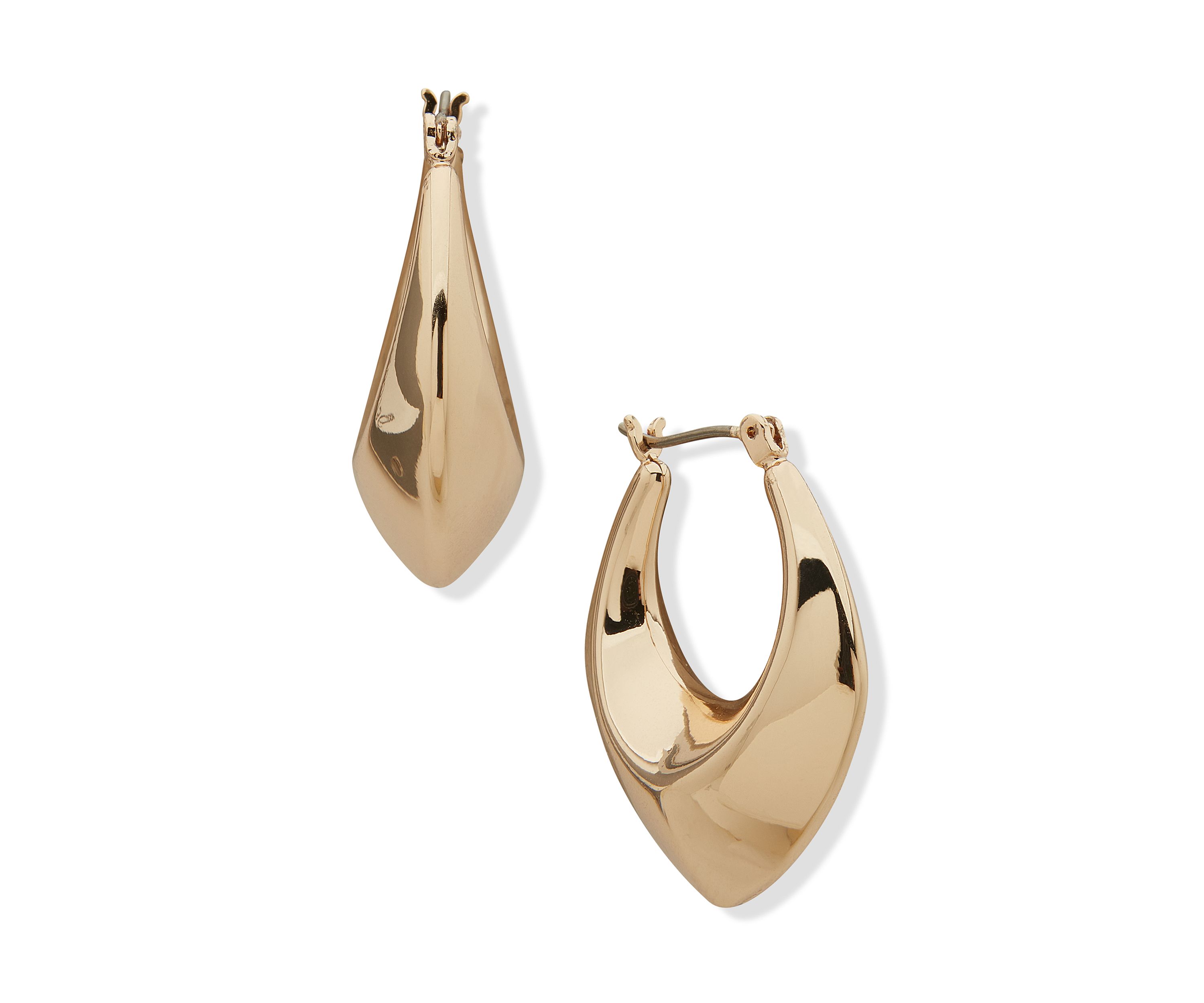 Gold Tone 28 Millimeter Pointed Puffy Hoop Earrings
