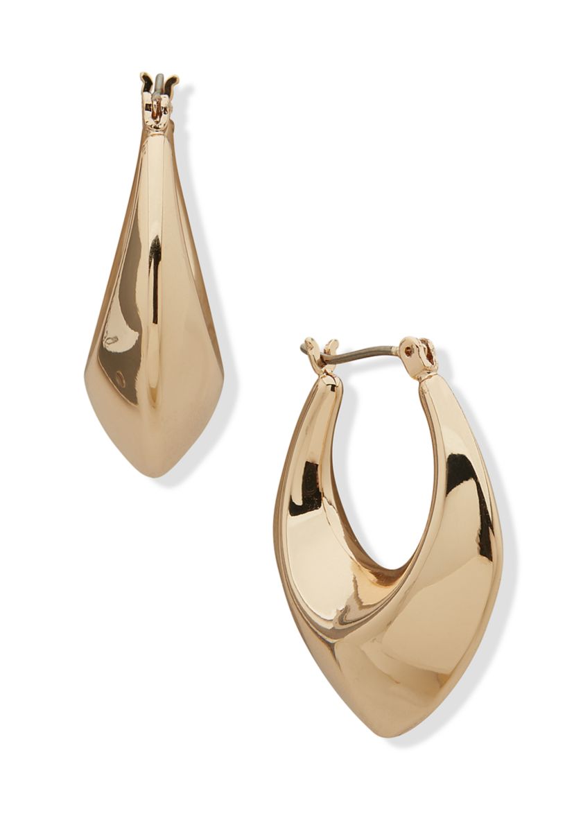 Gold Tone 28 Millimeter Pointed Puffy Hoop Earrings