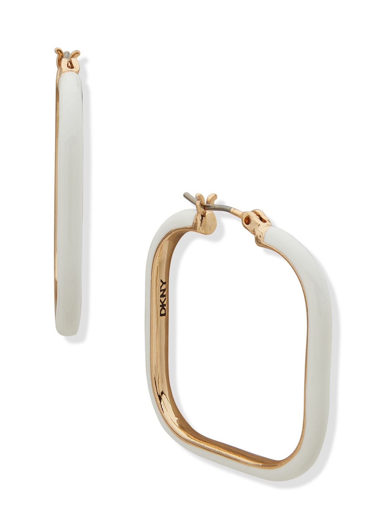 Gold Tone 35 Millimeter Square Enamel Hoop Earrings