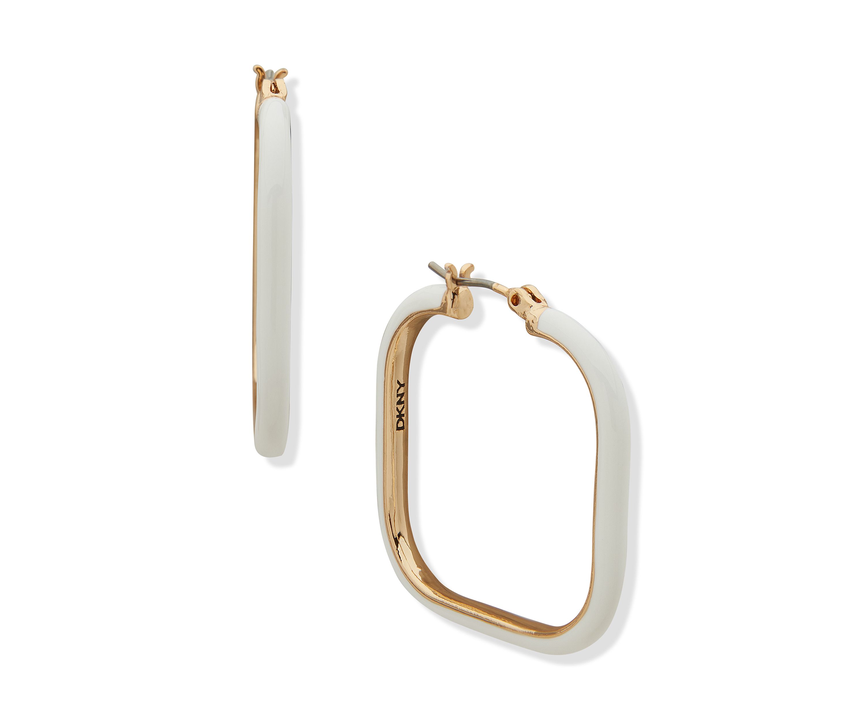 Gold Tone 35 Millimeter Square Enamel Hoop Earrings