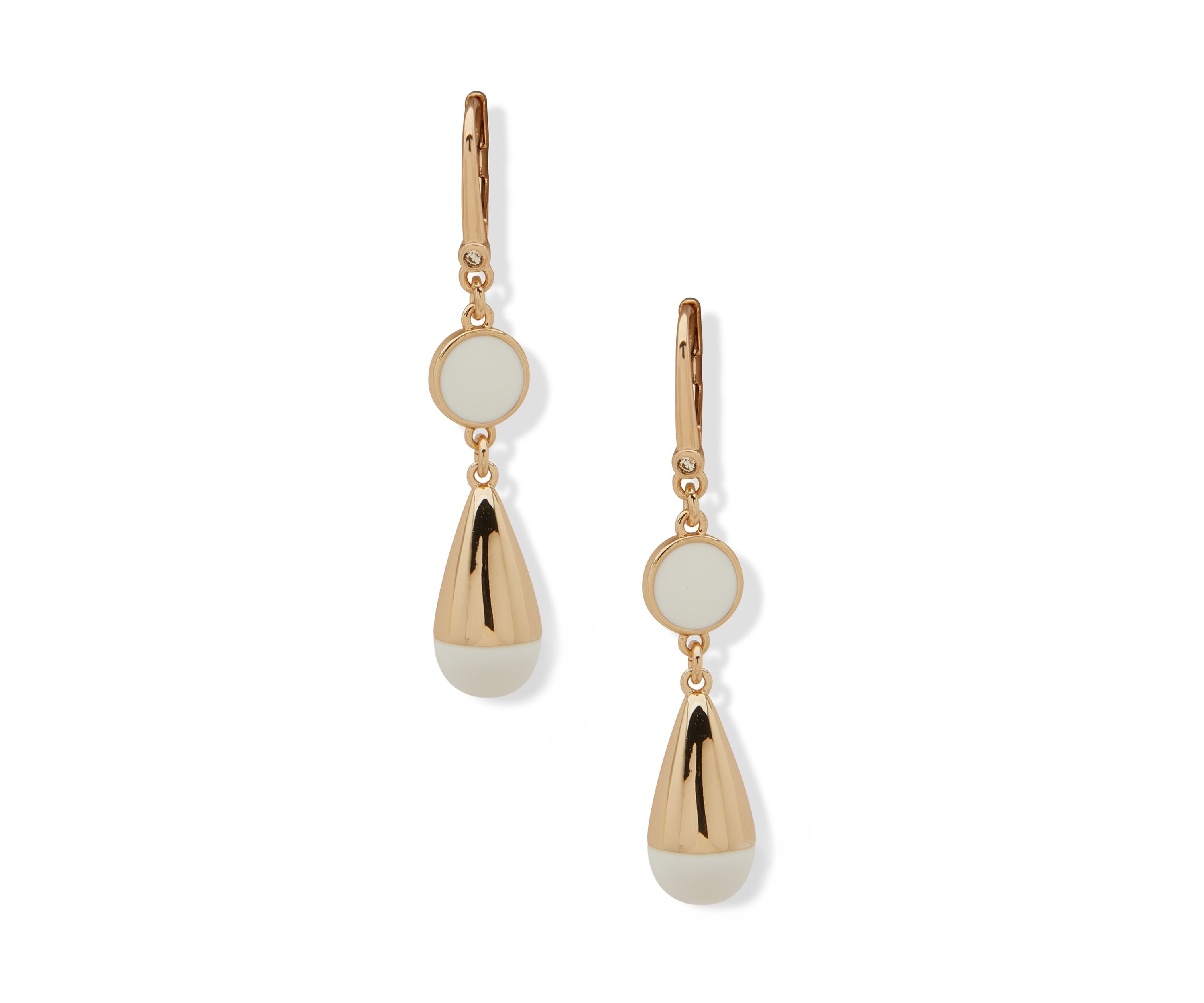 Gold Tone  White Enamel Double Drop Earrings