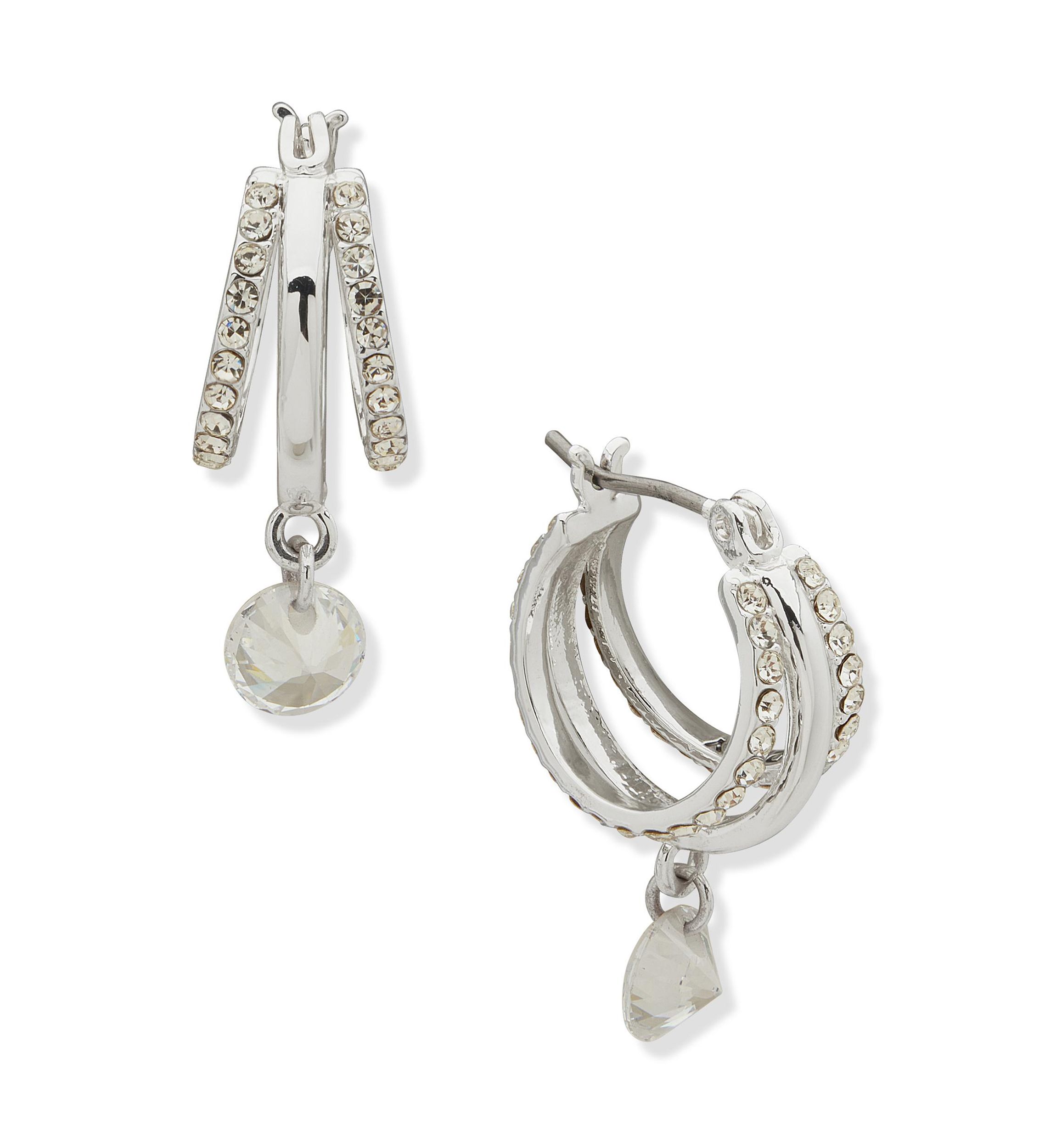 Crystal 16 Millimeter Stone Drop Hoop Earrings