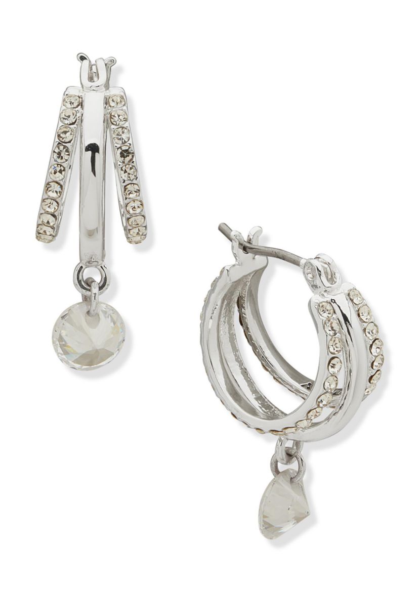 Crystal 16 Millimeter Stone Drop Hoop Earrings