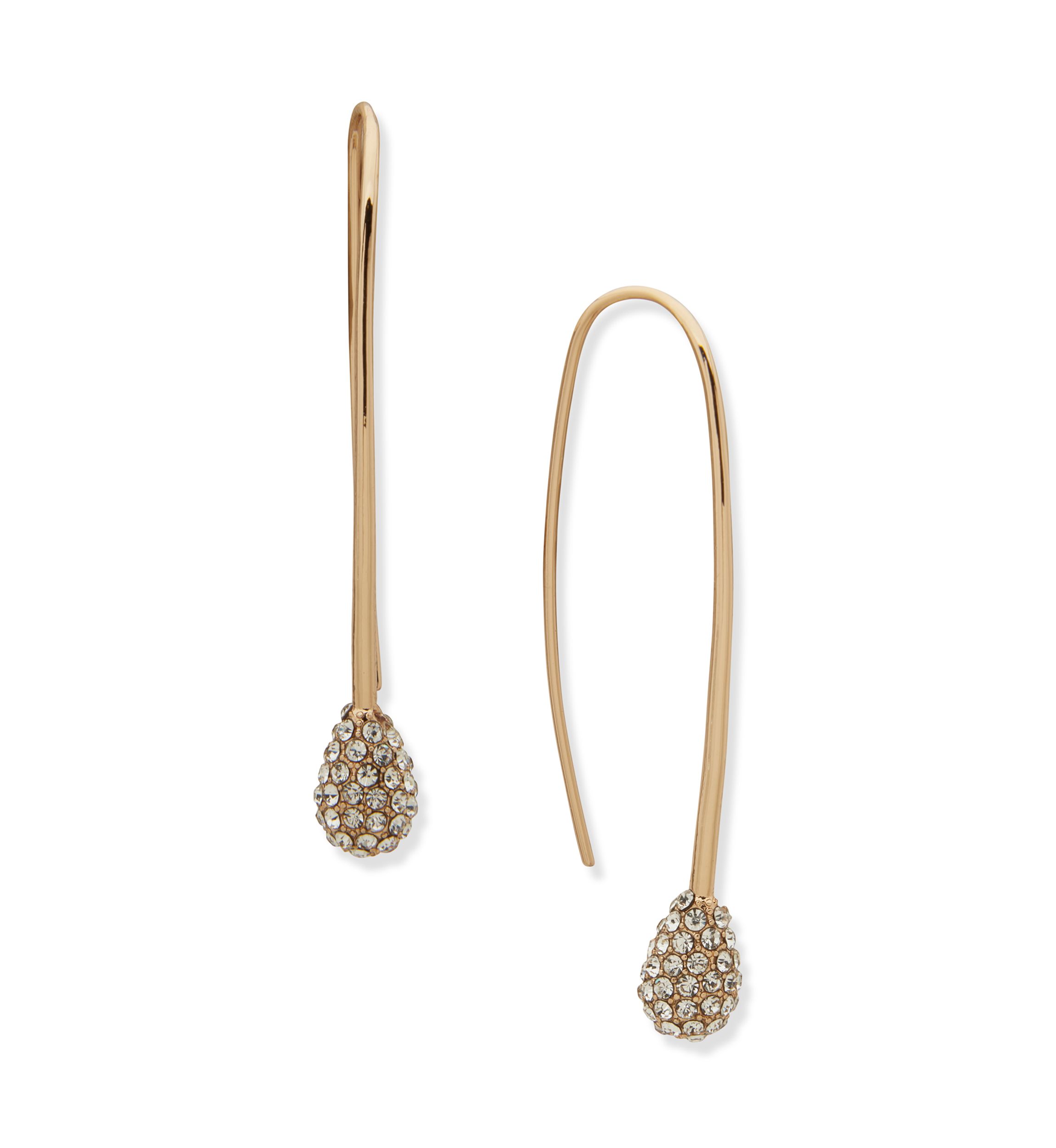 Gold Tone Crystal Pavé Pear Threader Earrings