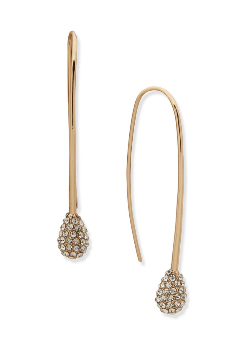 Gold Tone Crystal Pavé Pear Threader Earrings