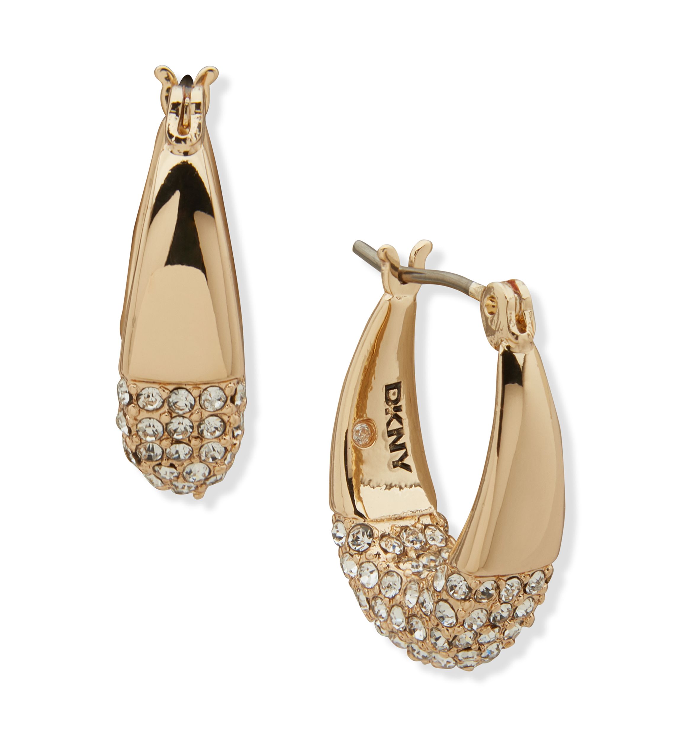 Gold Tone Crystal Paved Dipped Hoop Earrings