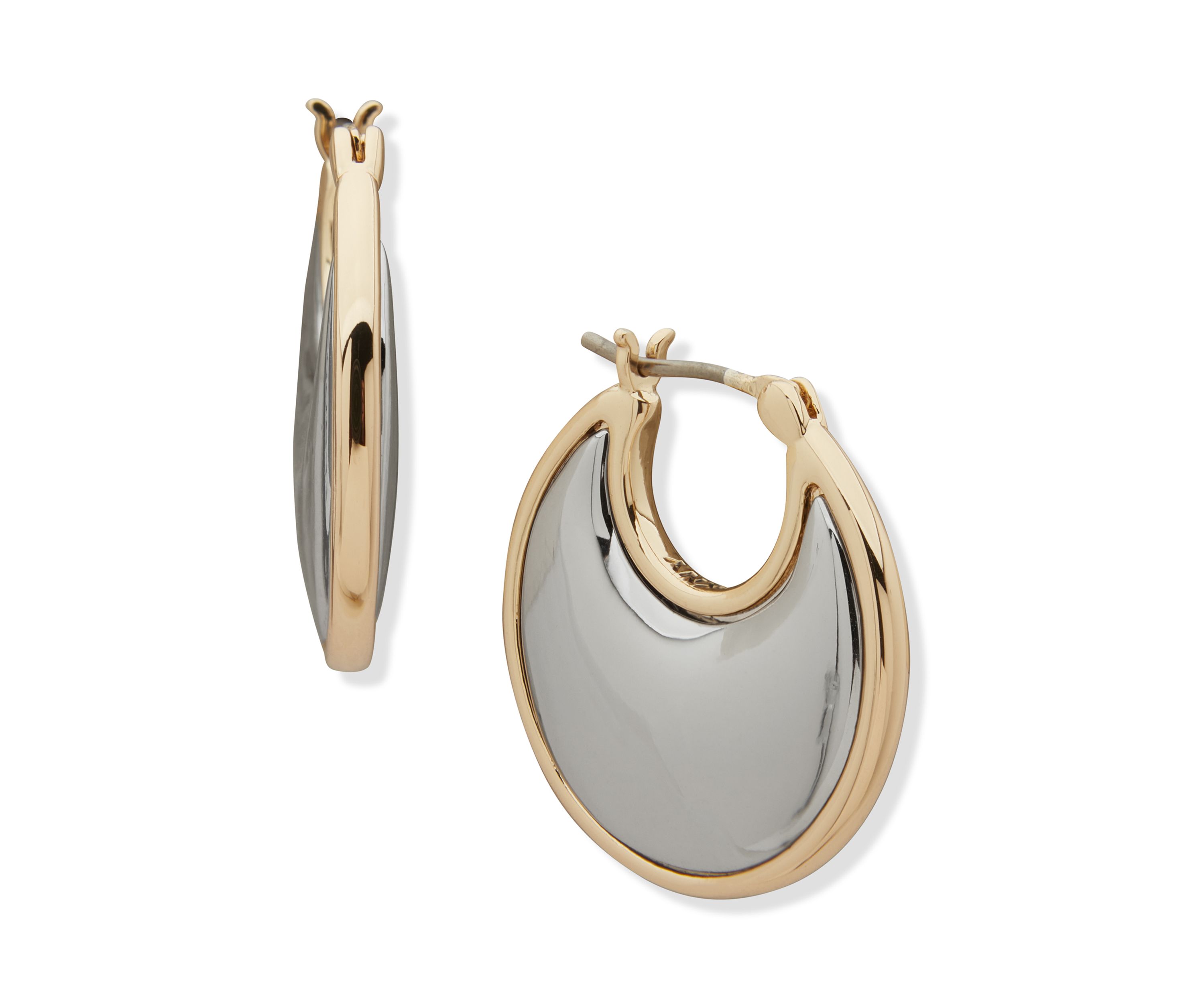 Two Tone 22mm Wide Inlay Hoop Earrings