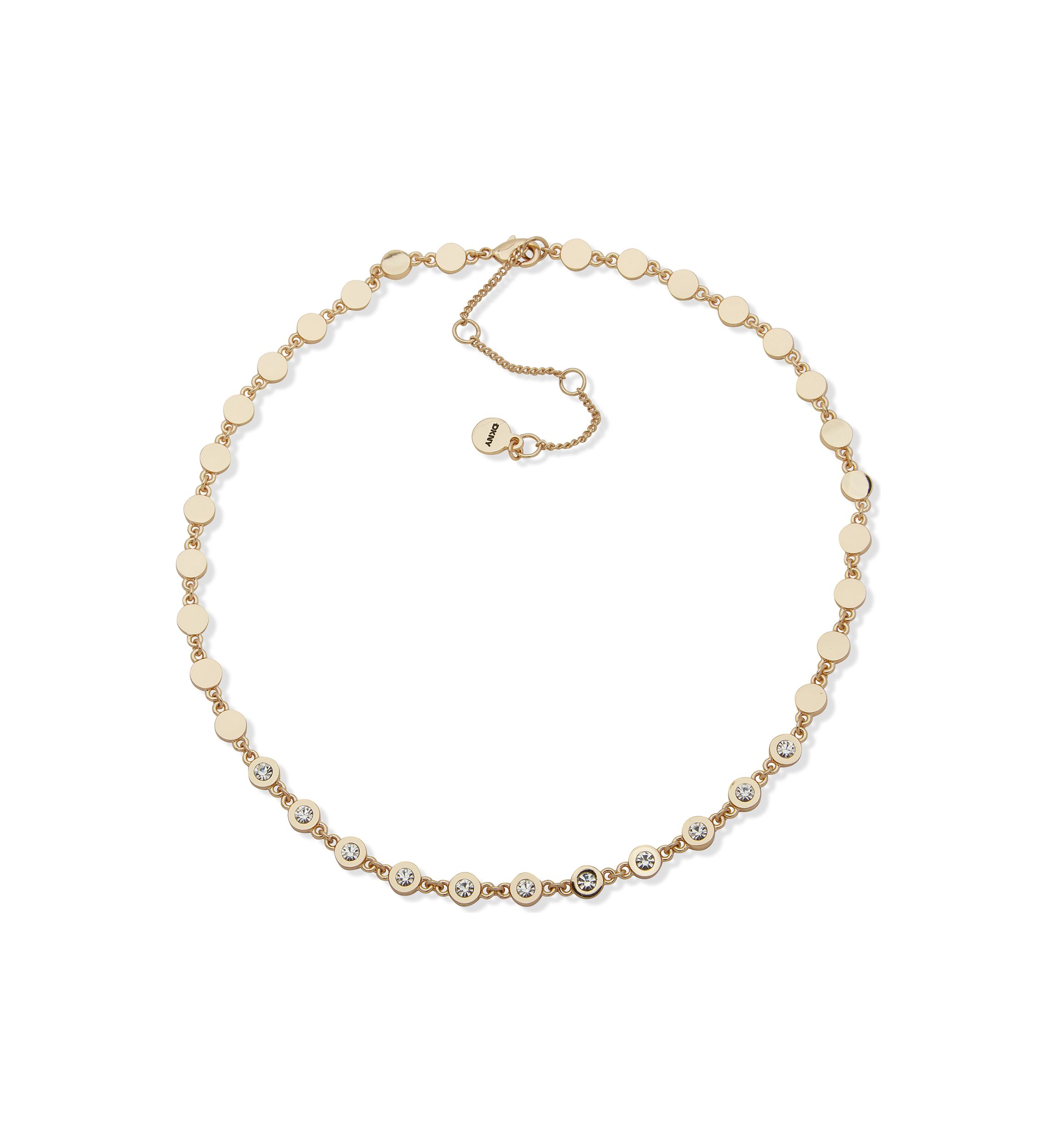 Gold Tone Crystal Stone Disc Collar Necklace