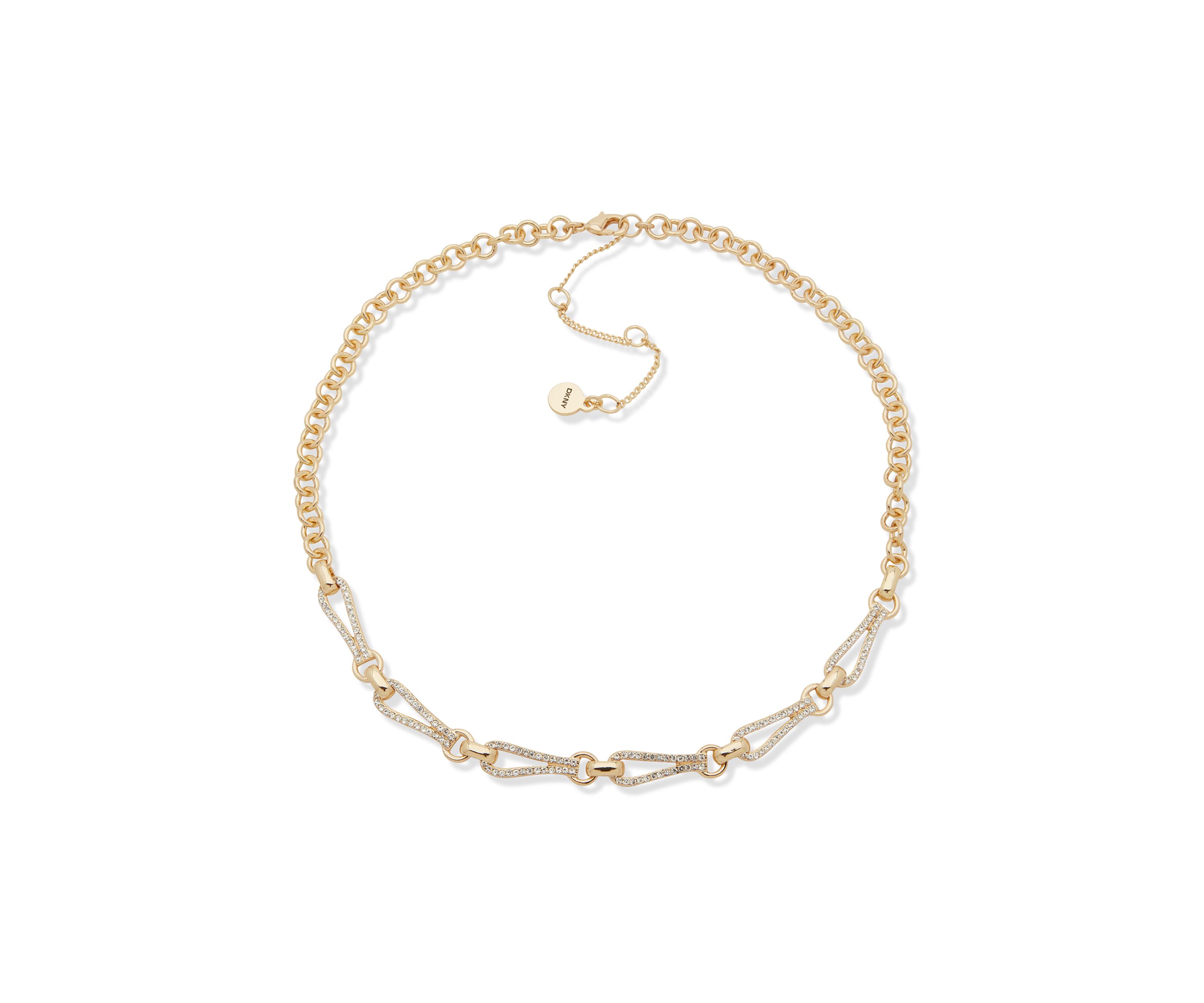 Gold Tone White Crystal Looped Pavé Frontal Necklace