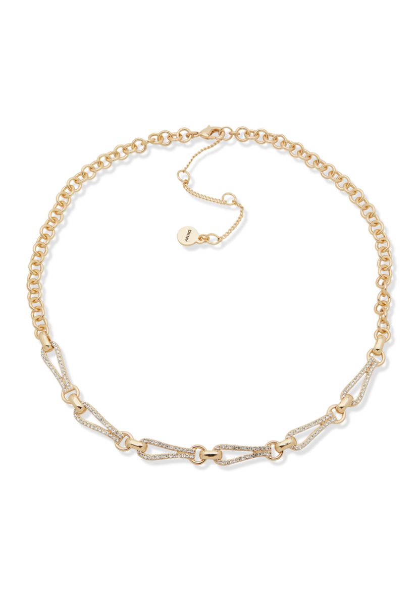 Gold Tone White Crystal Looped Pavé Frontal Necklace