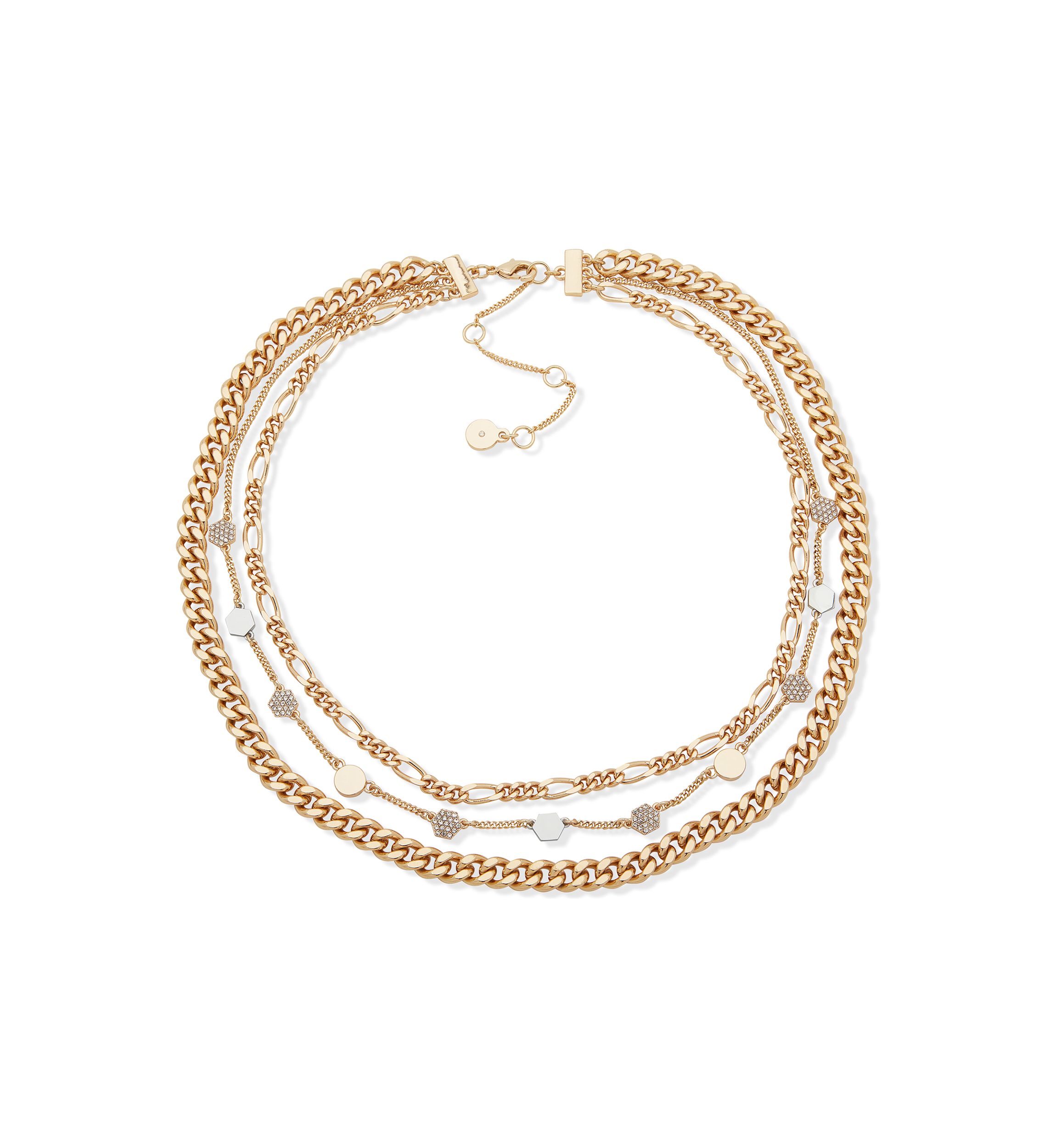 Tri Tone Crystal Pavé Hex Multirow Necklace