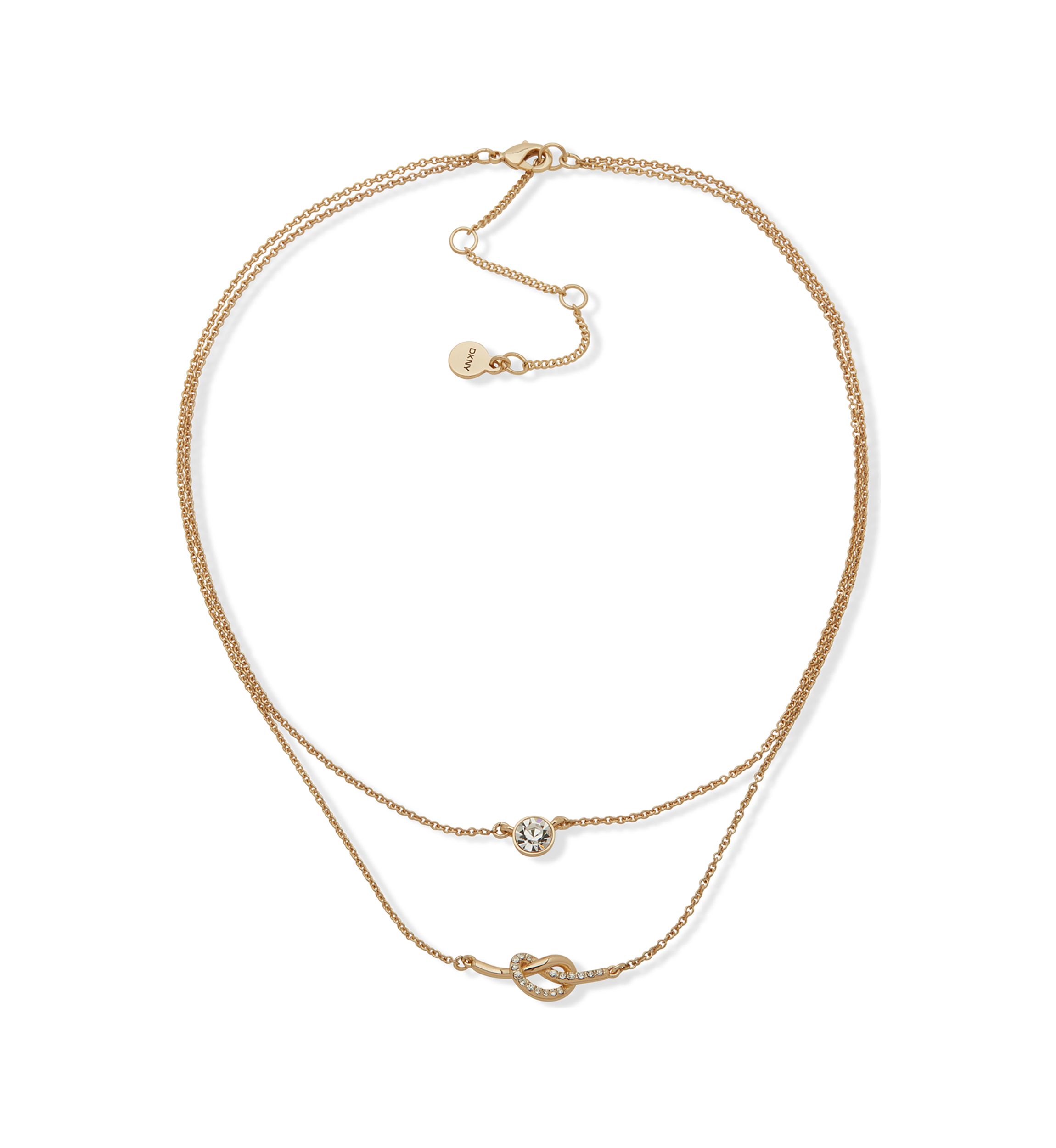Gold Tone Crystal White 2 Row Pavé Knot Necklace