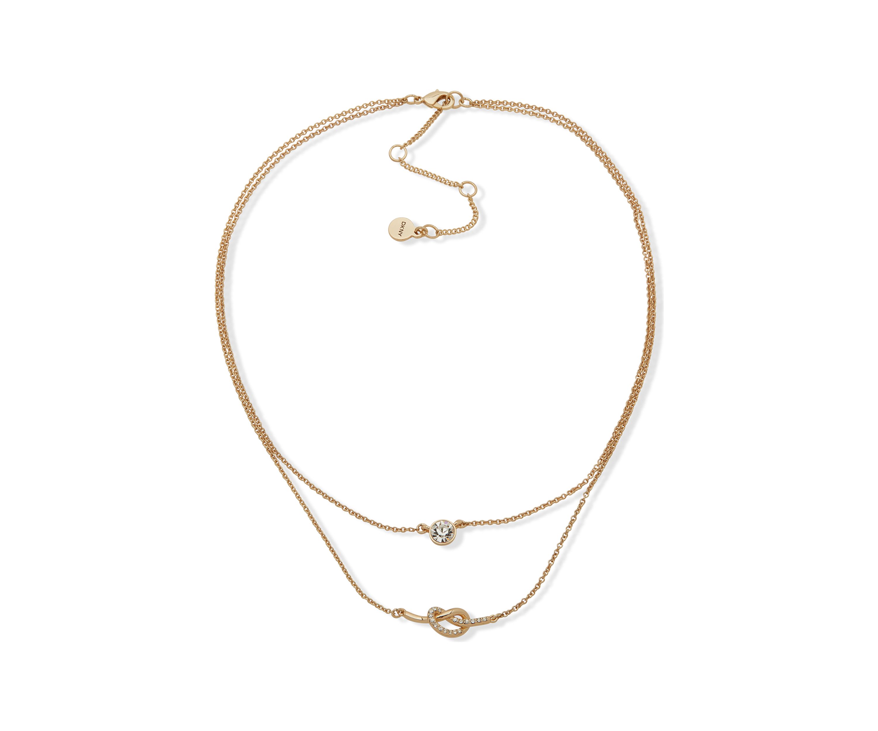 Gold Tone Crystal White 2 Row Pavé Knot Necklace