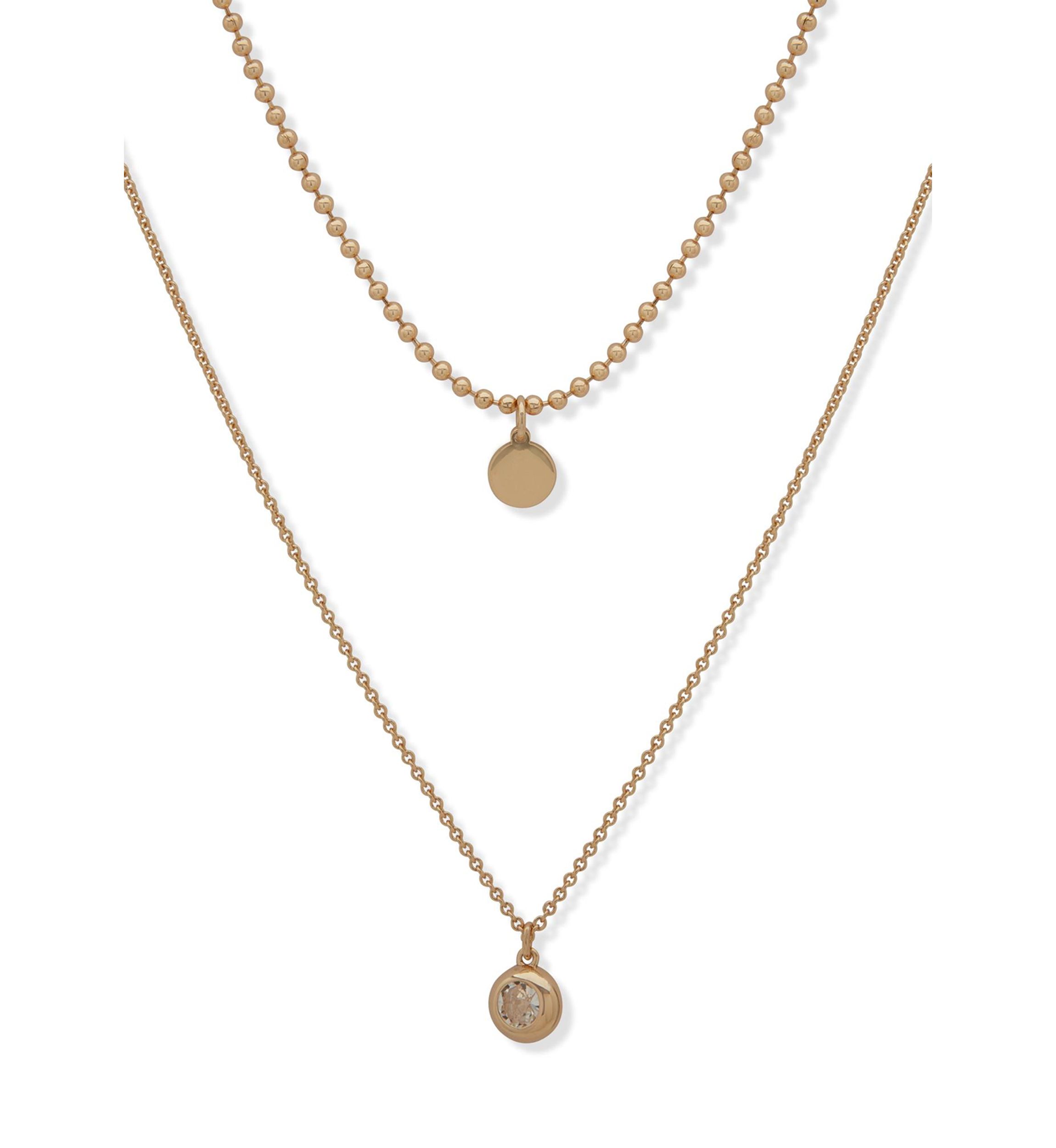 Crystal 2 Row Stone Pendant Necklace