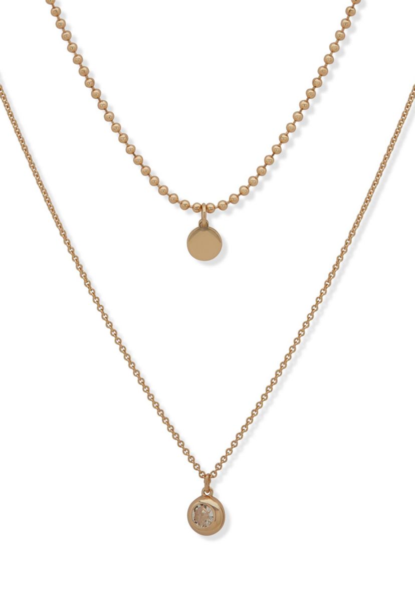 Crystal 2 Row Stone Pendant Necklace