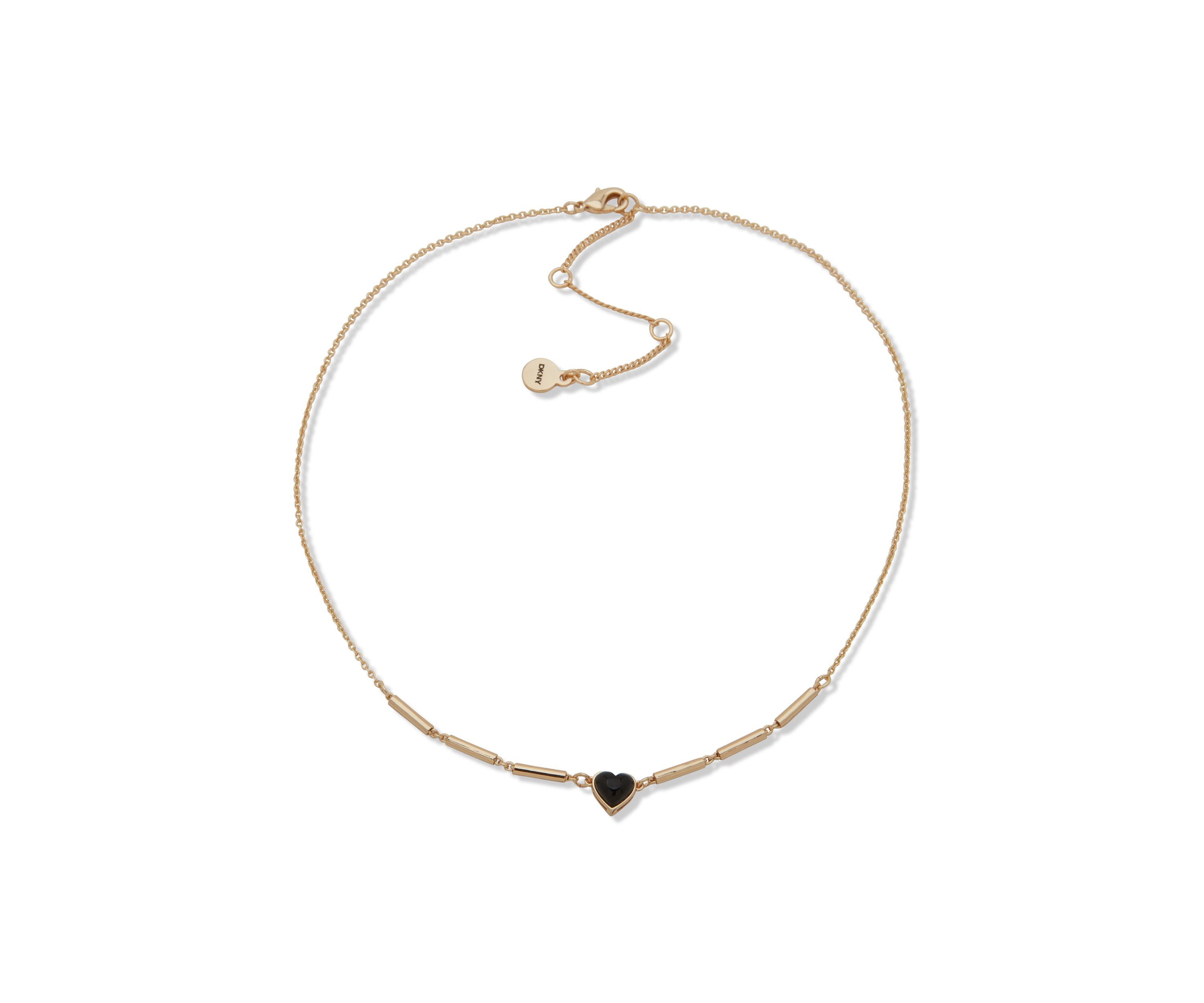Gold Tone Jet Bar Heart Pendant Necklace