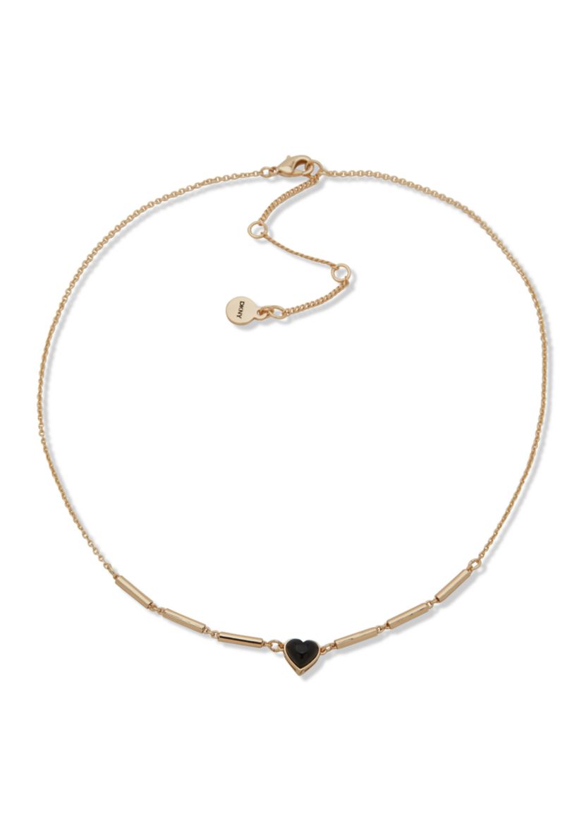 Gold Tone Jet Bar Heart Pendant Necklace