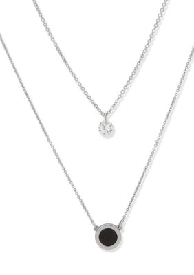 DKNY Silver Tone Jet Two Row Inlay Pendant Necklace