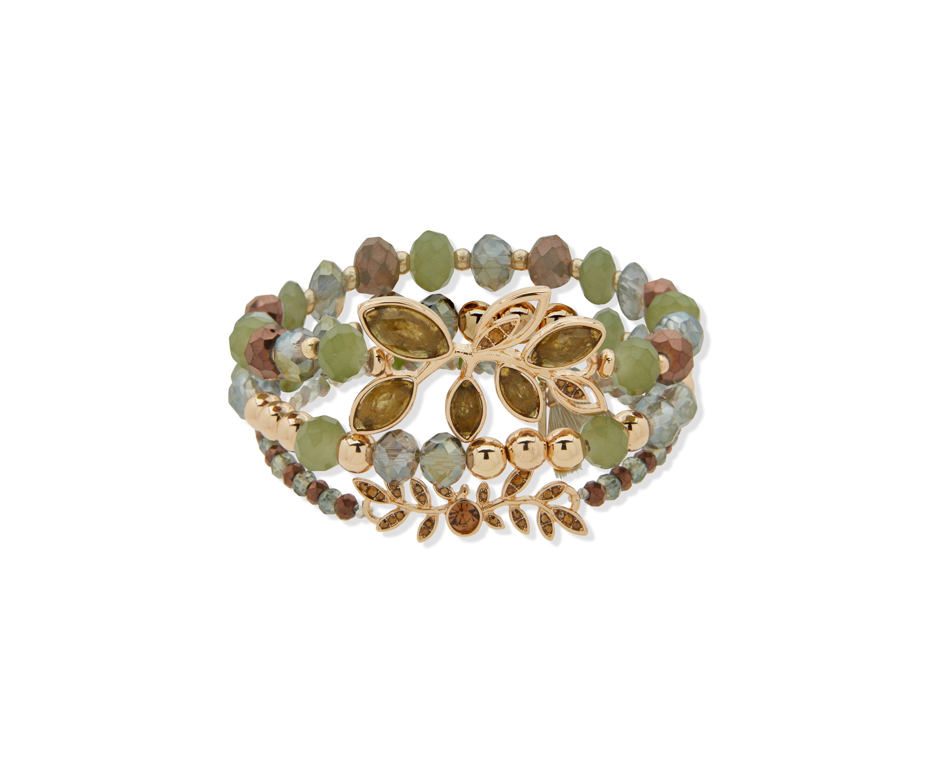 Gold Tone Trio Beaded Stretch Bracelet Set