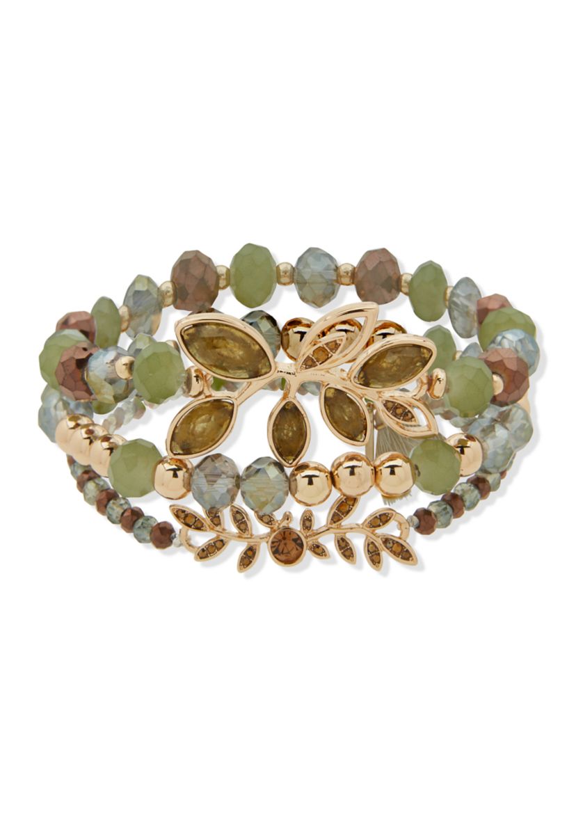 Gold Tone Trio Beaded Stretch Bracelet Set