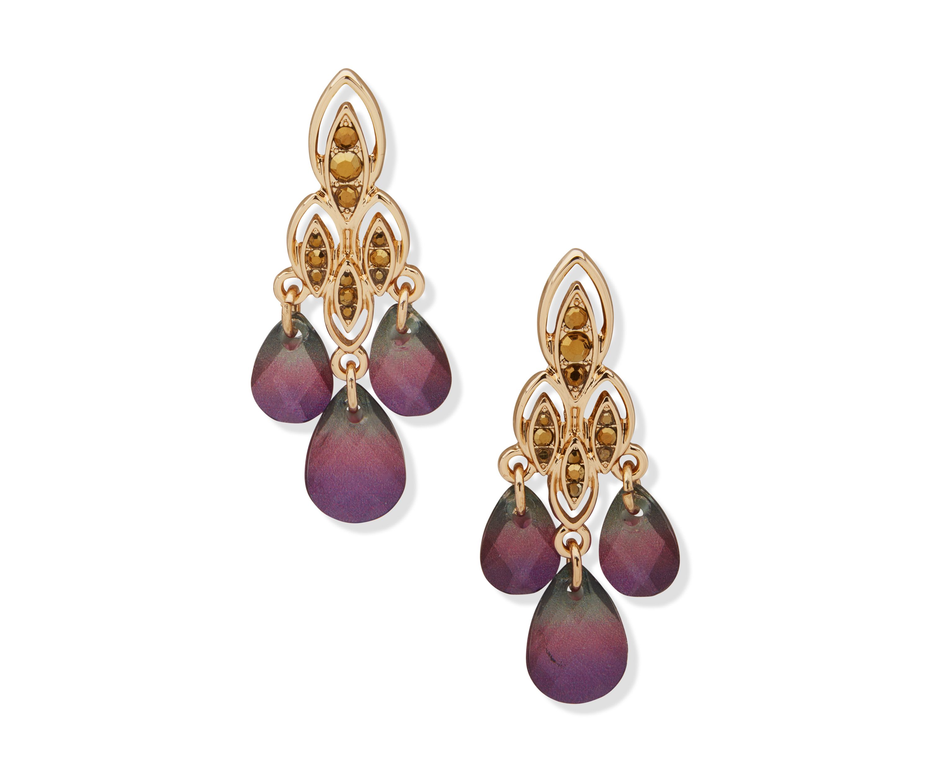 Gold Tone Stone Chandelier Earrings