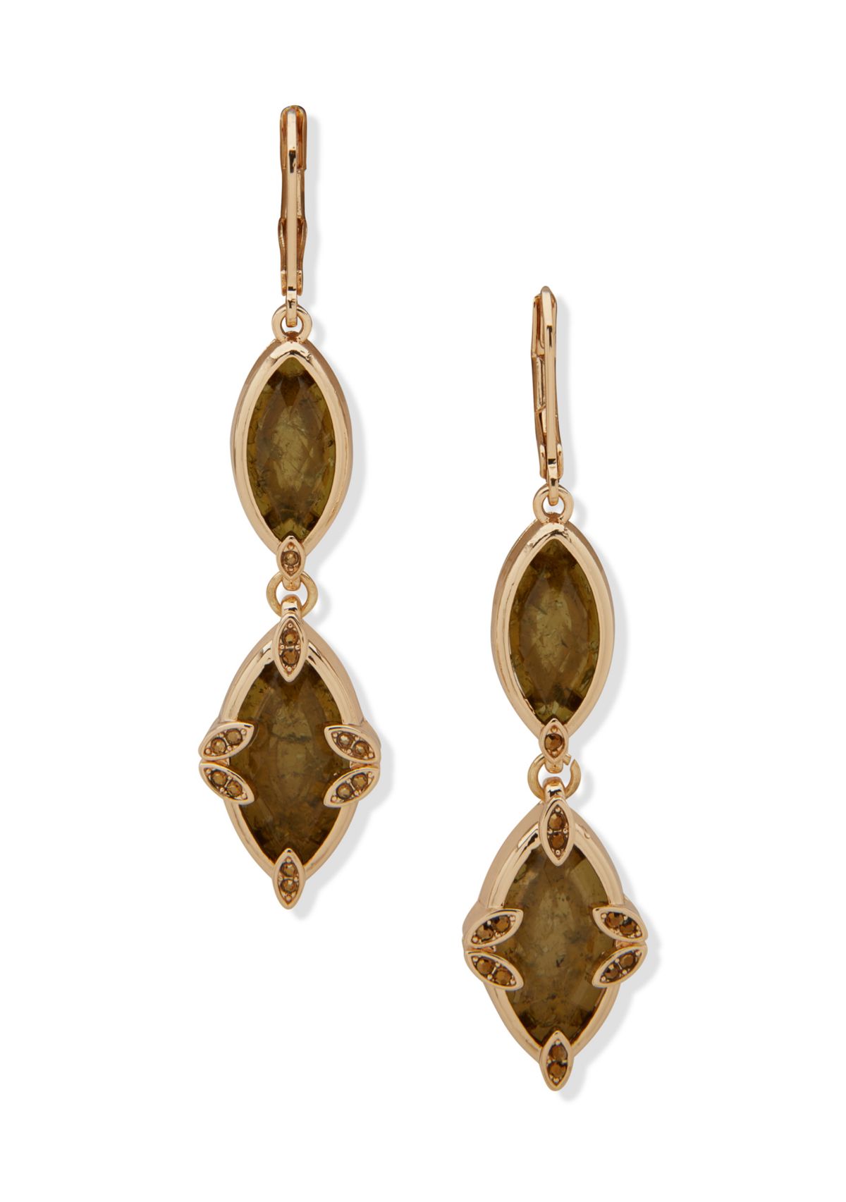 Gold Tone Stone Double Drop Linear Earrings