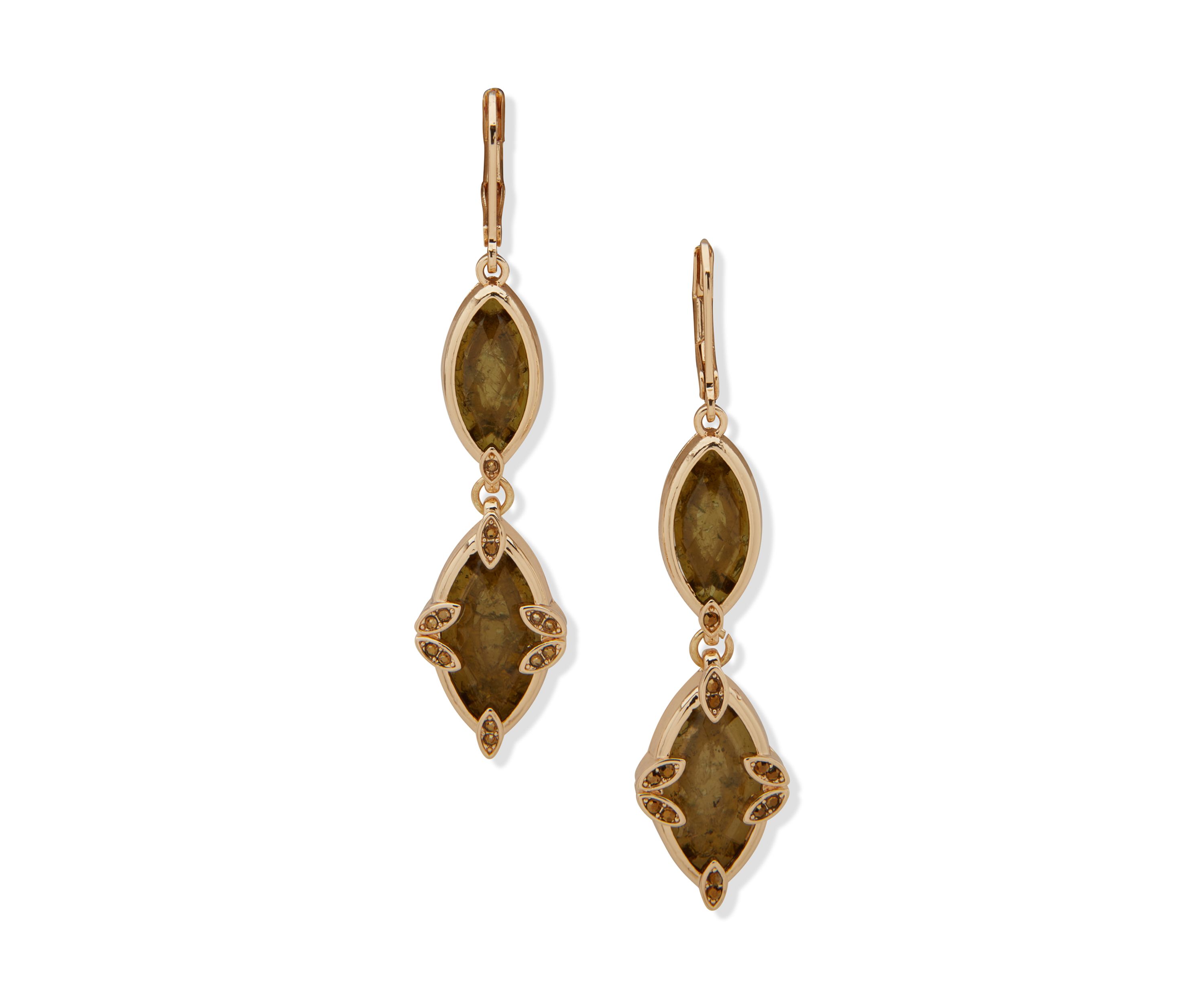 Gold Tone Stone Double Drop Linear Earrings