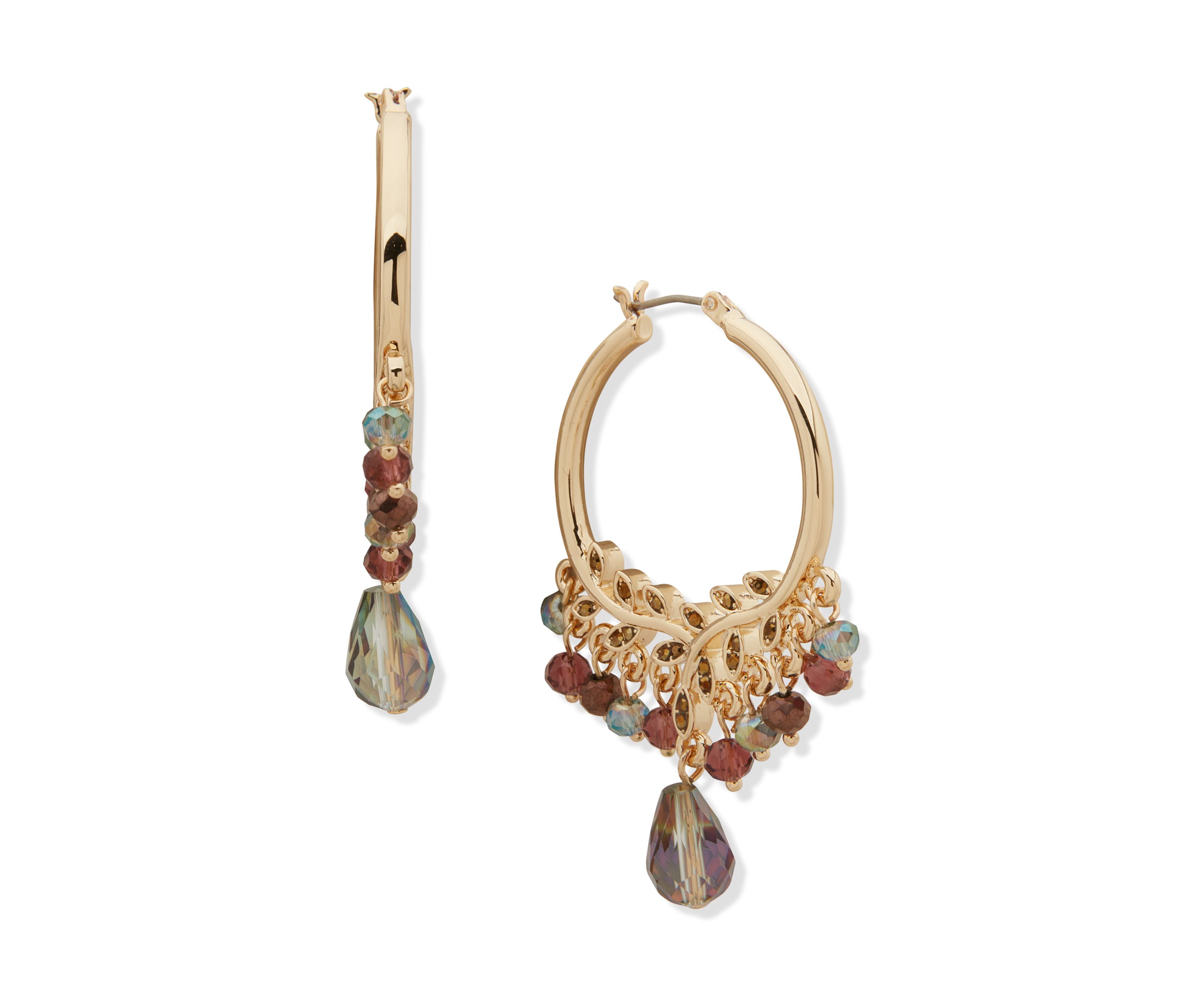 Gold Tone 31MM Beaded Branch Hoop Earrings