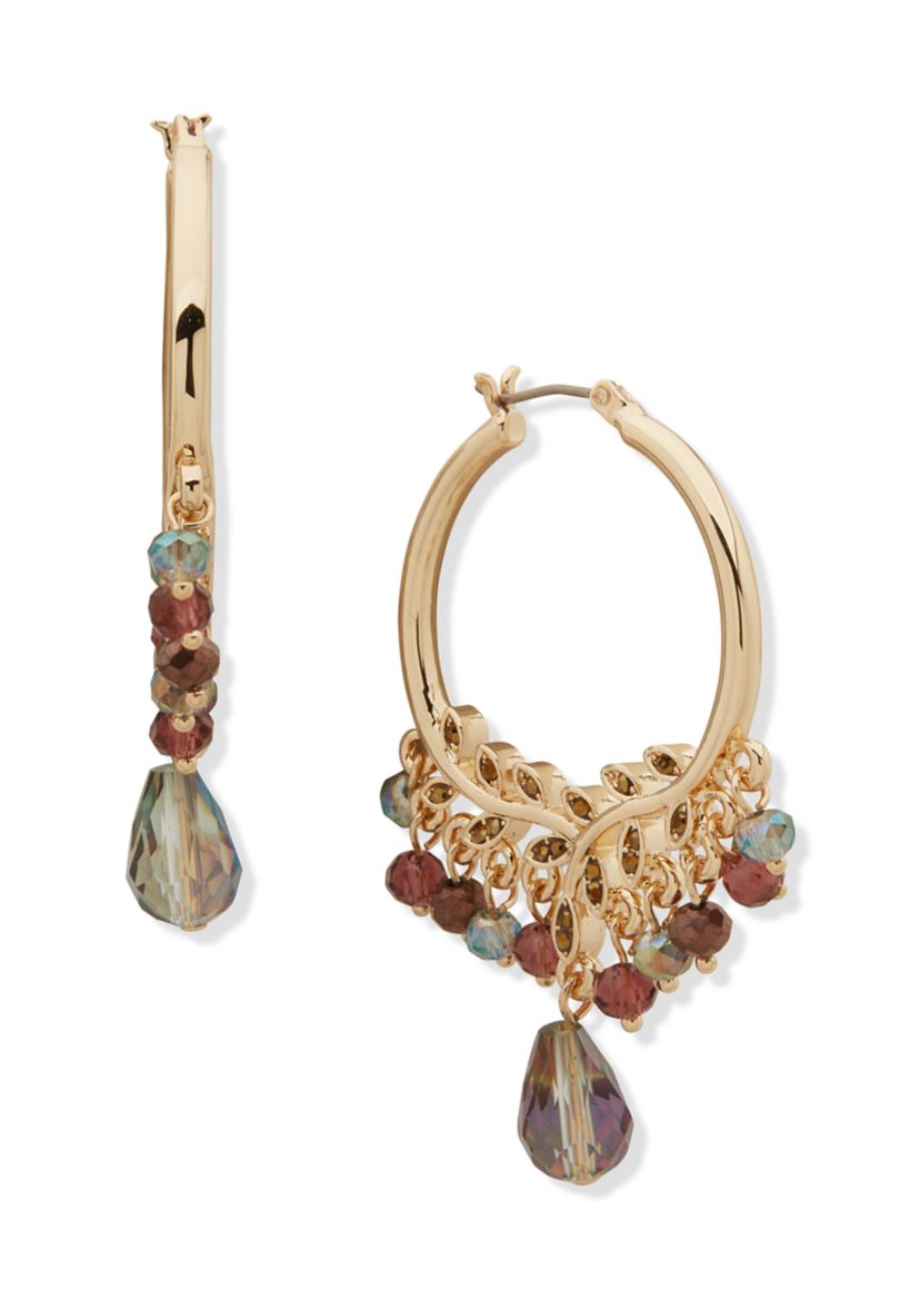 Gold Tone 31MM Beaded Branch Hoop Earrings
