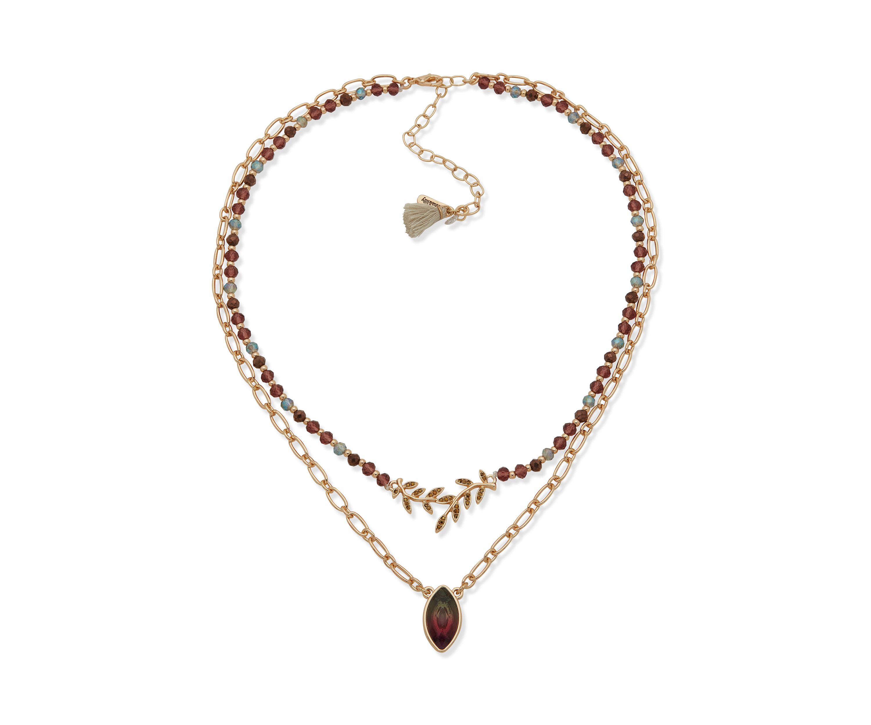 Gold Tone 2 Row Pendant Necklace