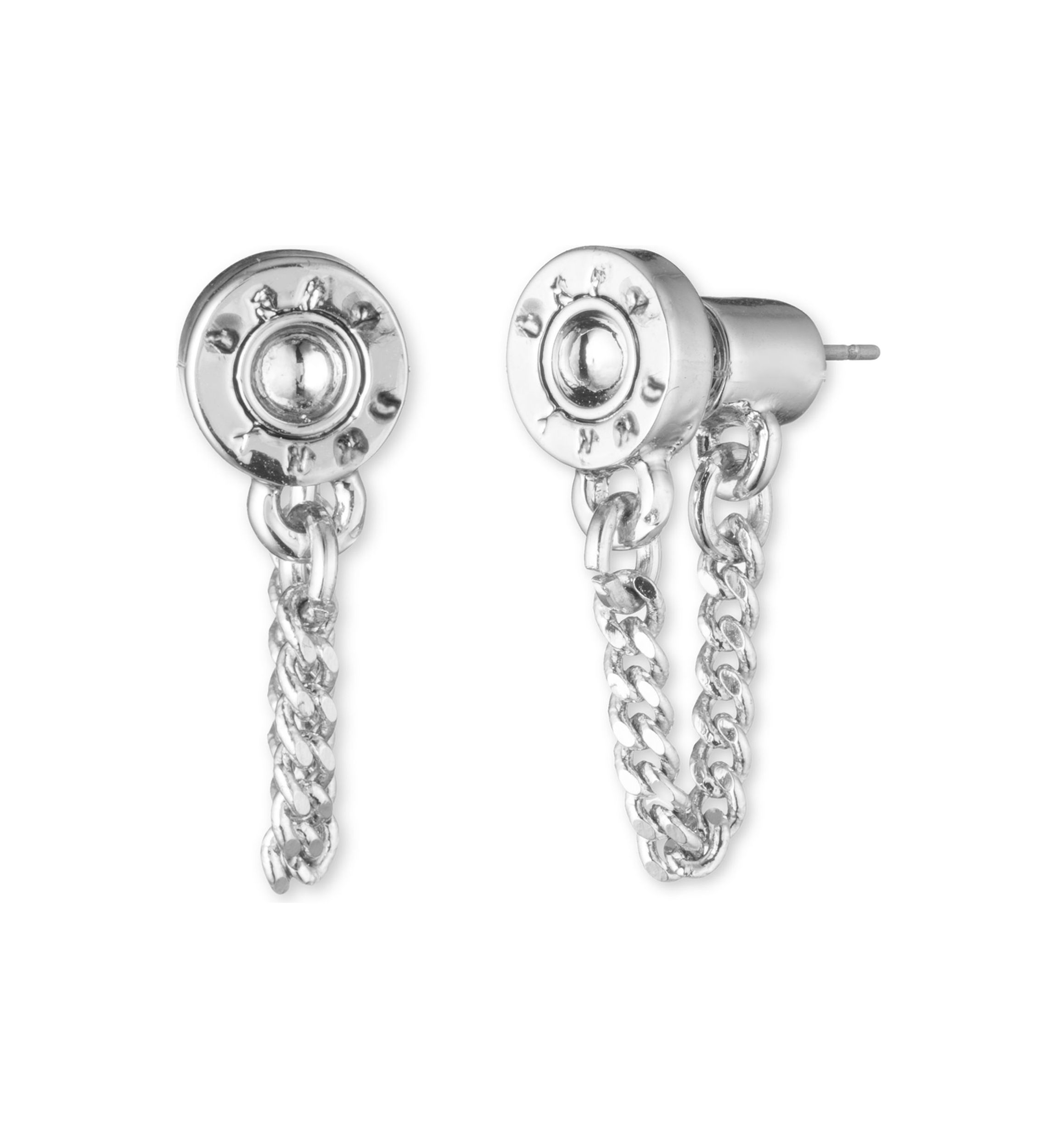 Silver Tone Rivet Chain Front Back Earrings