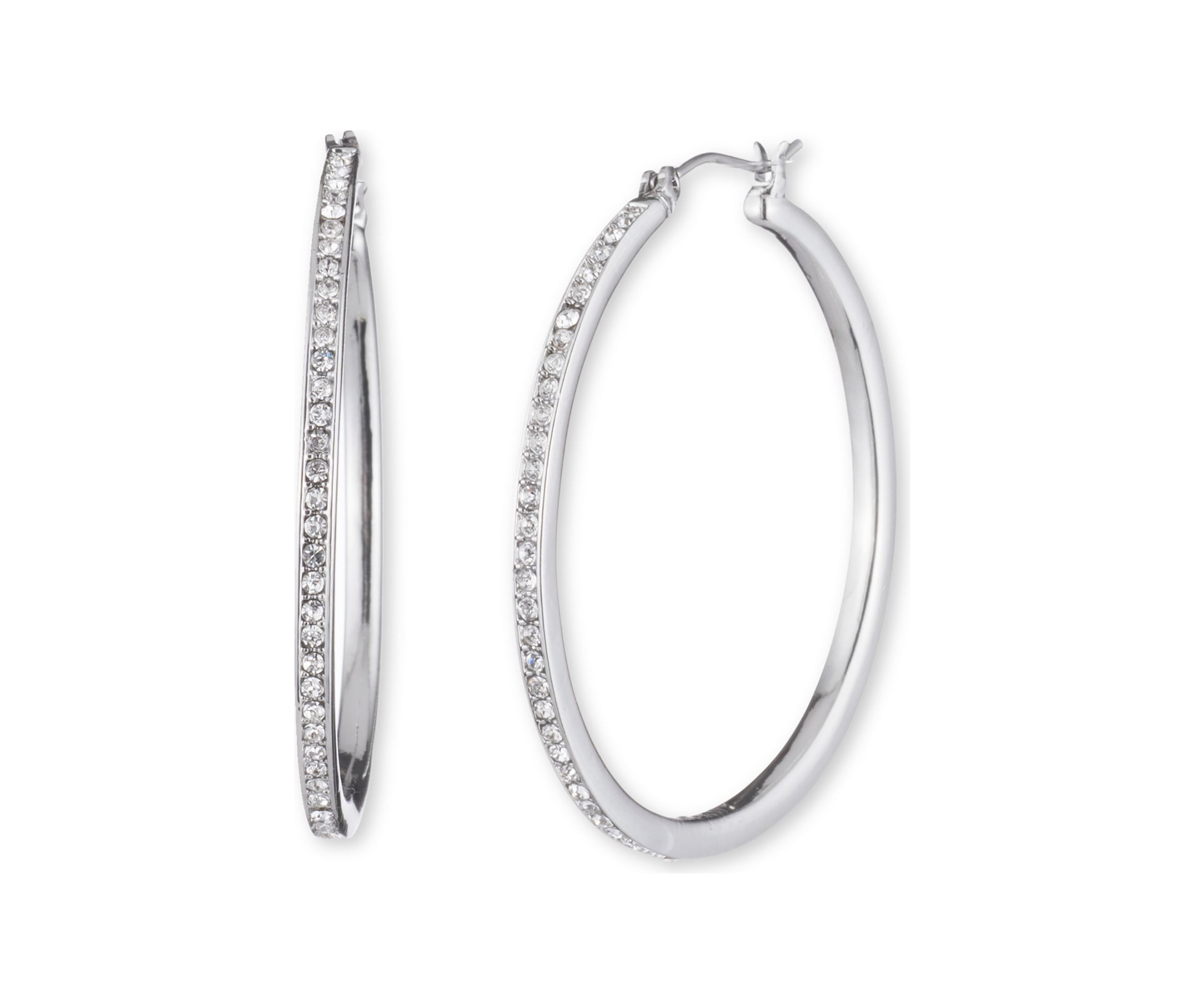Silver Tone Large Crystal Pavé Hoop Earrings