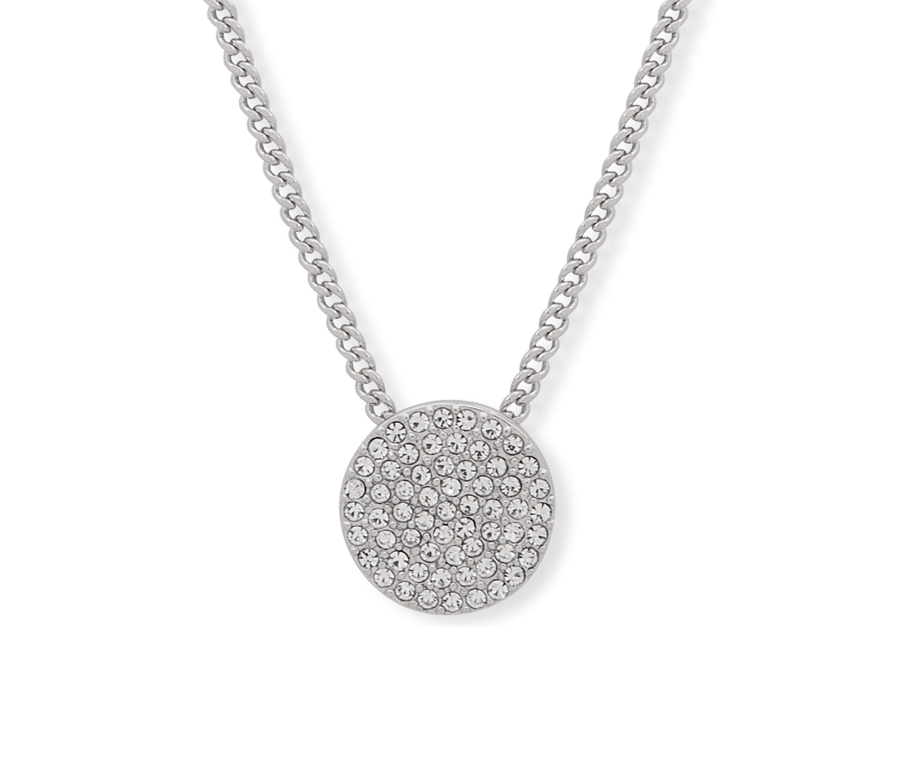 Silver Tone 16" Crystal Pavé Disc Pendant Necklace