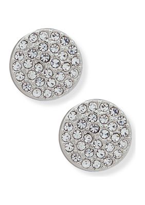 Silver Tone Crystal Pavé Stud Earrings